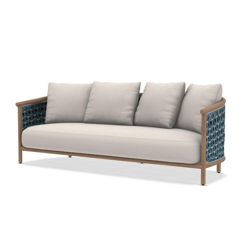 Patio Üçlü Kanepe - Frame Natural Teak - Rope Light Grey - Minder Hariç