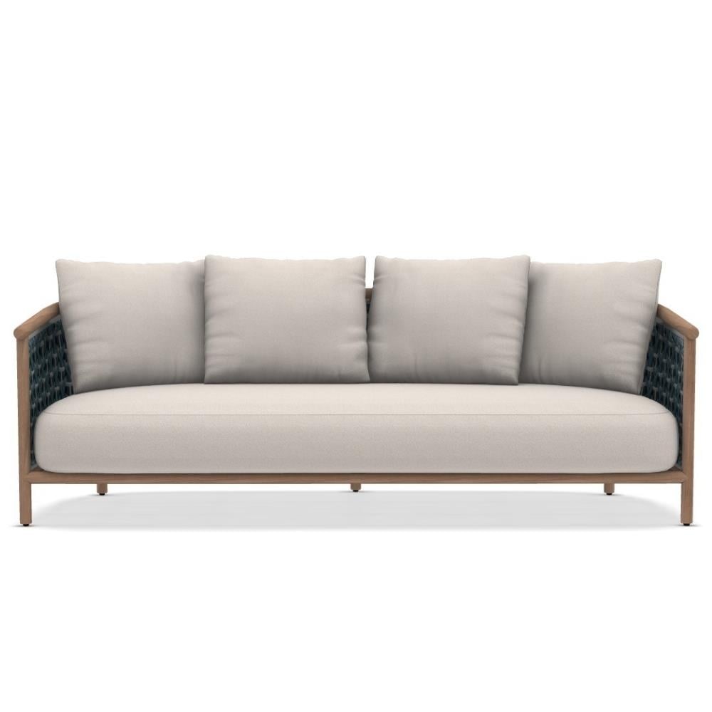 Patio Üçlü Kanepe - Frame Natural Teak - Rope Light Grey - Minder Hariç