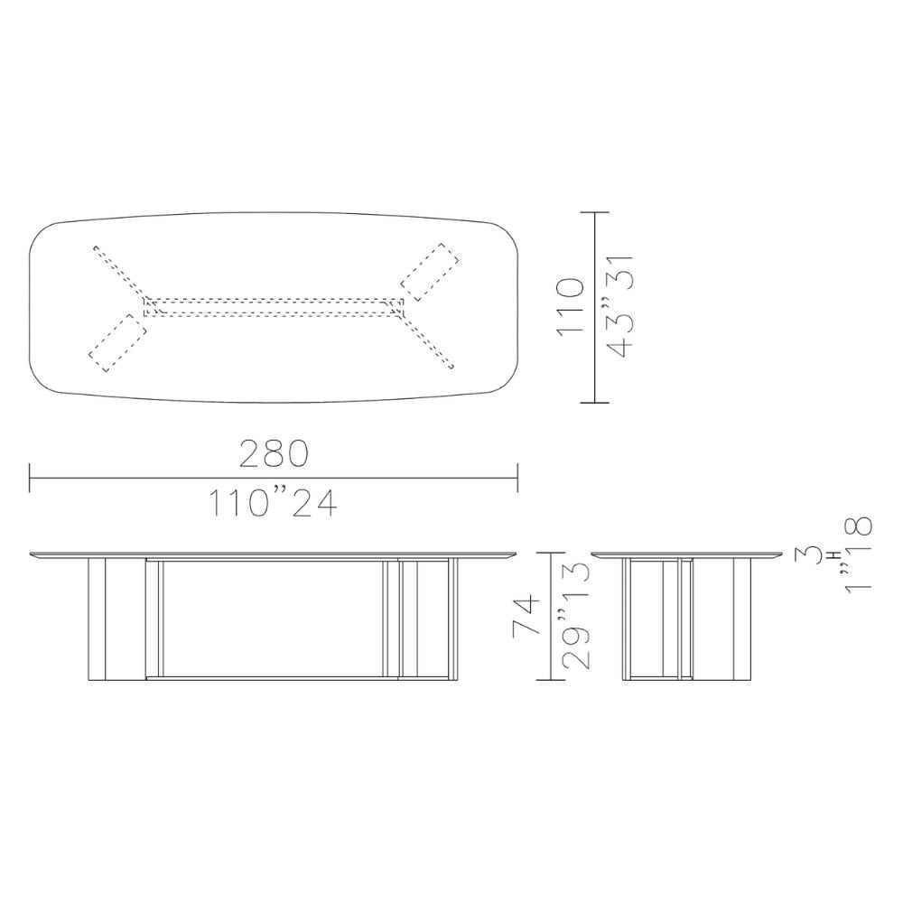 Plinto Biscuit Yemek Masası-Base (Y2W)-Bronzed Brass Basse Y Plinth 2W-Top Grey Stone Glossy Marble(110-280)