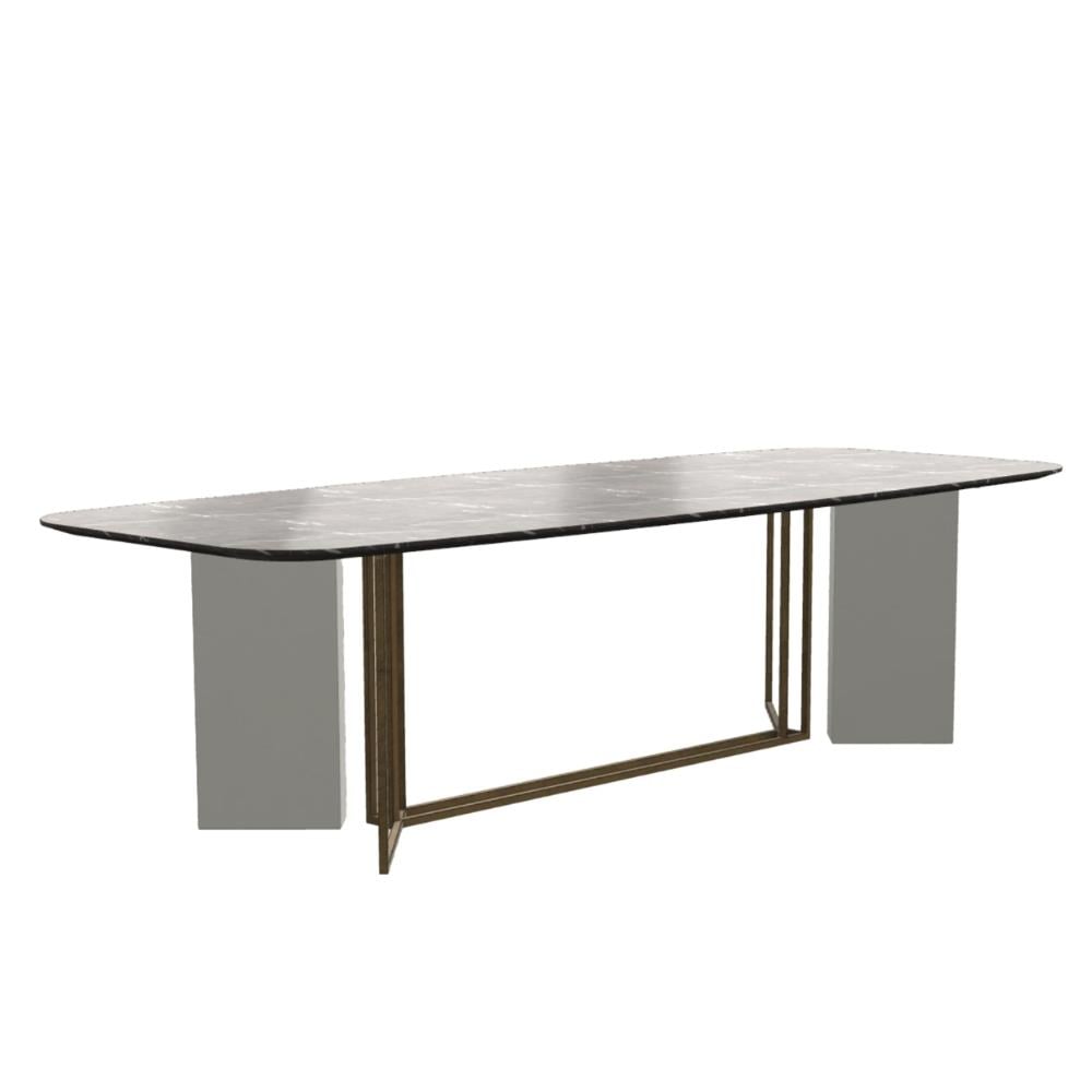 Plinto Biscuit Yemek Masası-Base (Y2W)-Bronzed Brass Basse Y Plinth 2W-Top Grey Stone Glossy Marble(110-280)