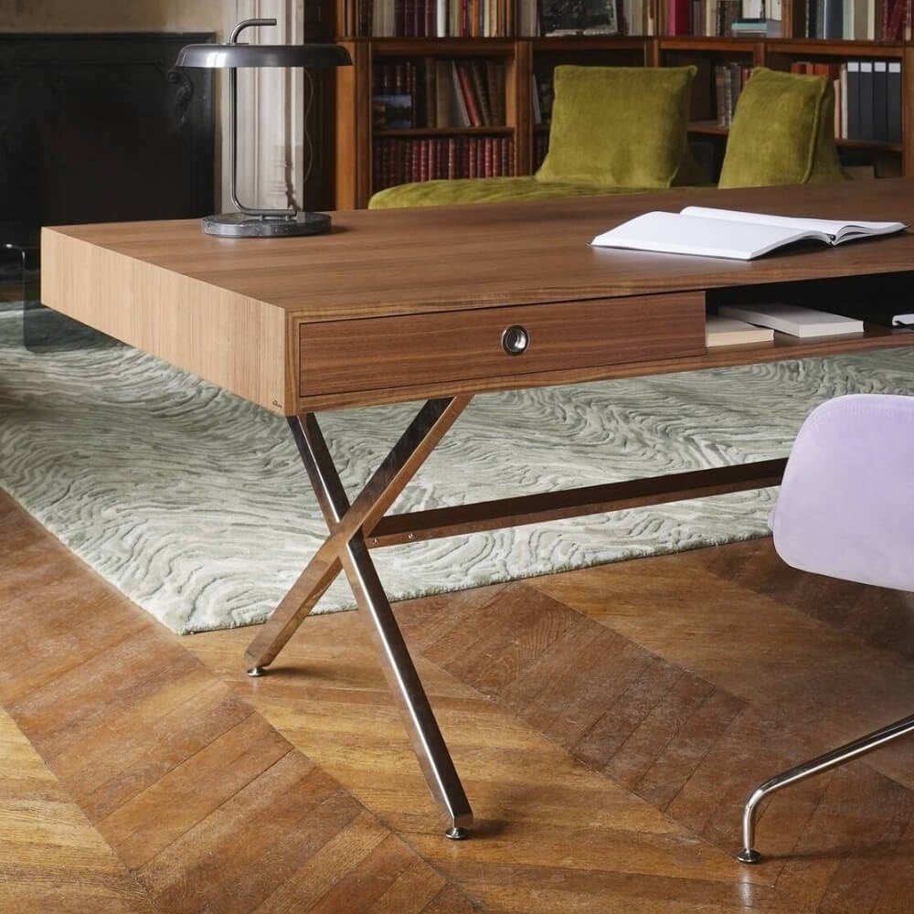 President Çalışma Masası-Walnut-Chromed Base - 200 cm