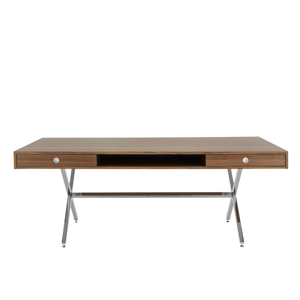 President Çalışma Masası-Walnut-Chromed Base - 200 cm