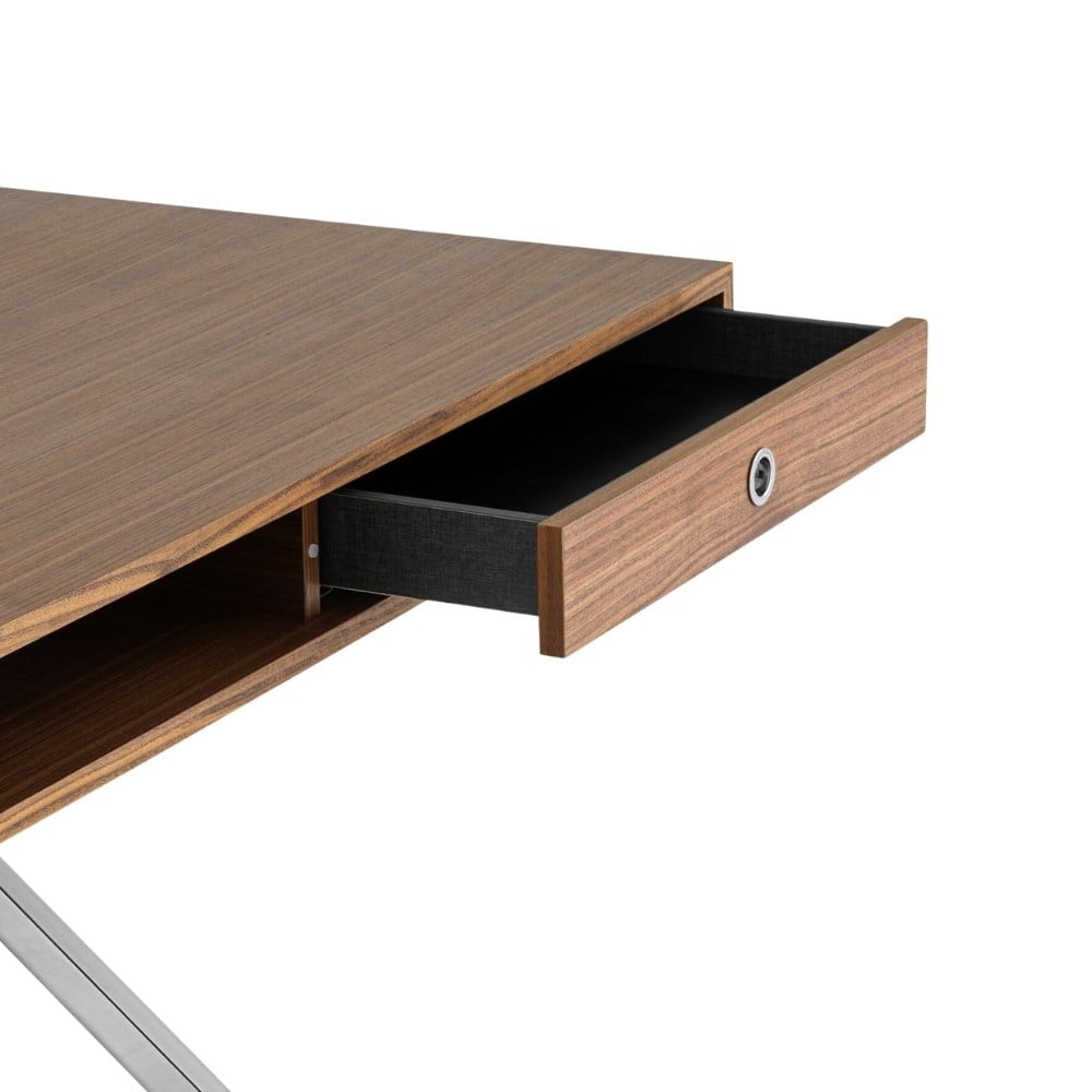 President Çalışma Masası-Walnut-Chromed Base - 160 cm