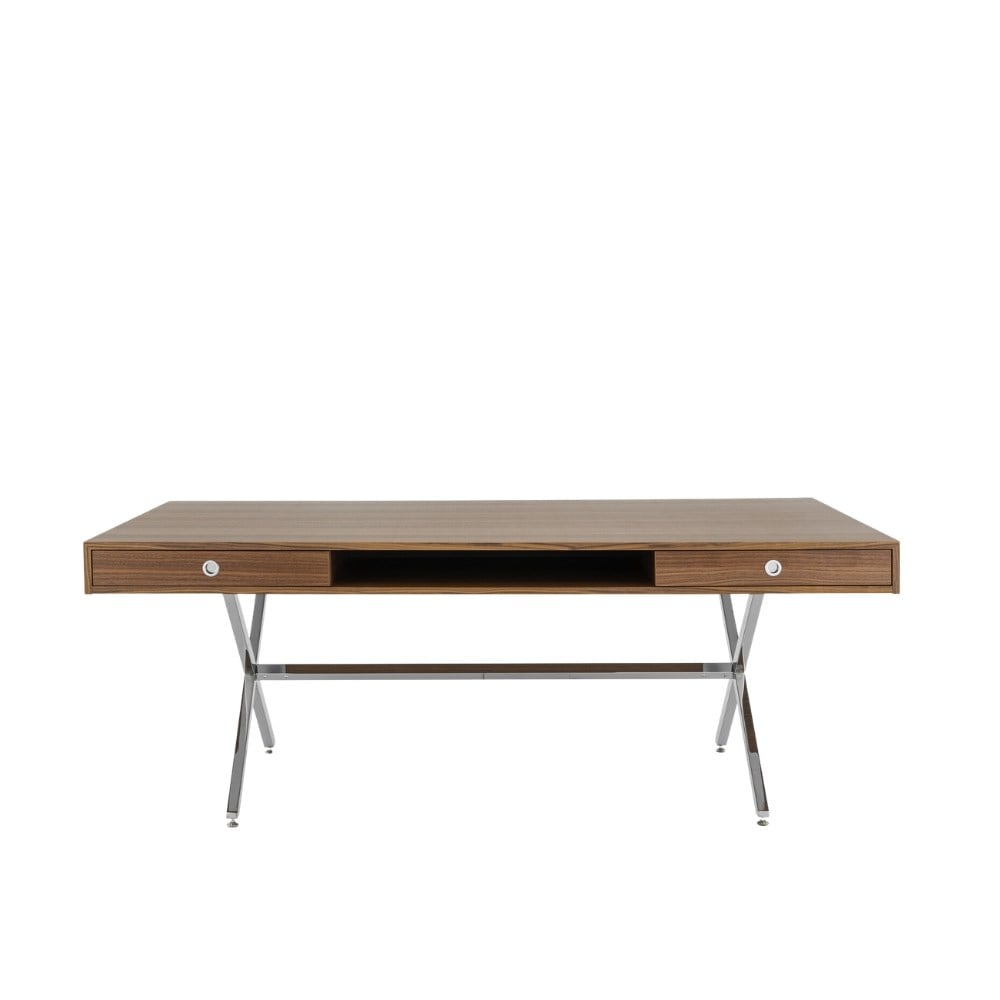 President Çalışma Masası-Walnut-Chromed Base - 160 cm