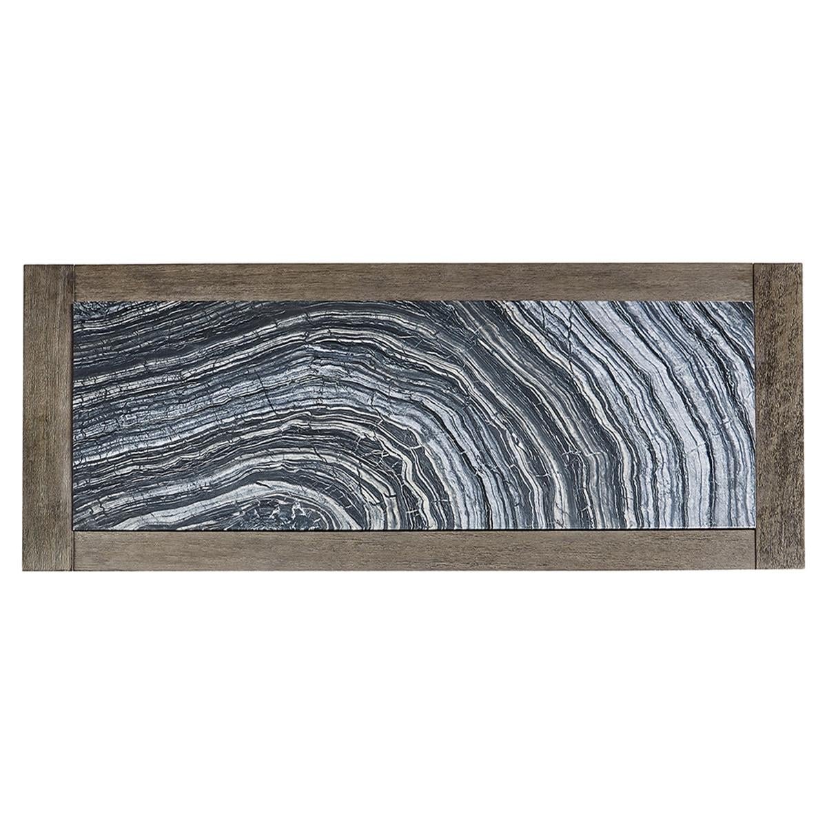 Rectangular Grey Rattan Orta Sehpa-Tabl Black Marble