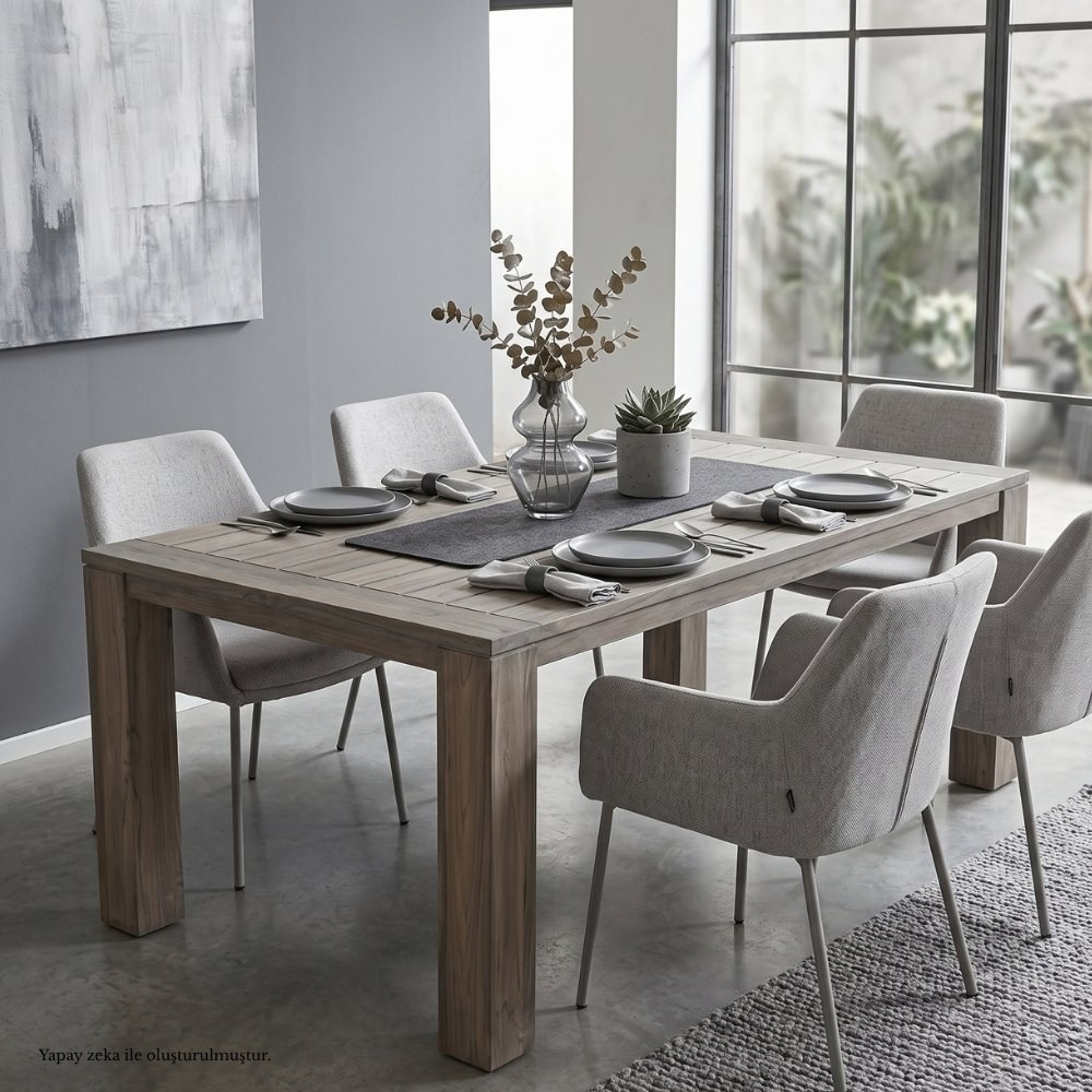 Rough-X Yemek Masası 180X100Cm (Legs 12X12Cm) - Grey Teak Wash Masa