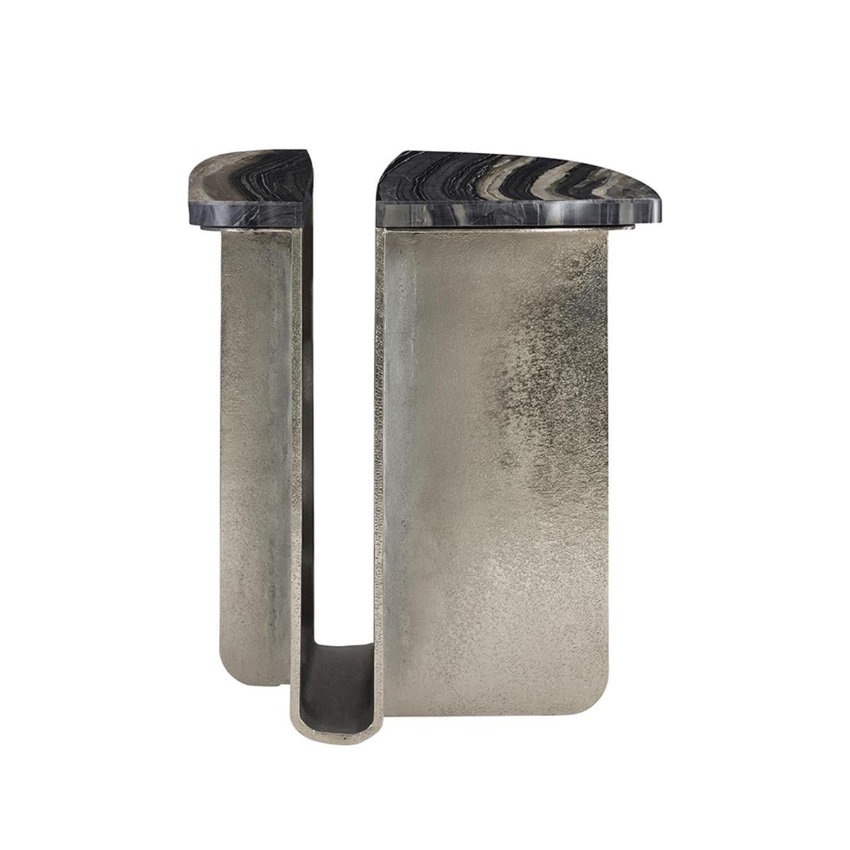 Tegan Yan Sehpa-Top Black Forset Marble-Base Alu Nickel Finish