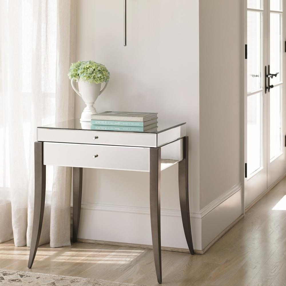 Upon Reflection Komodin-Mirrored Top-Wood Legs in Charcoal finish