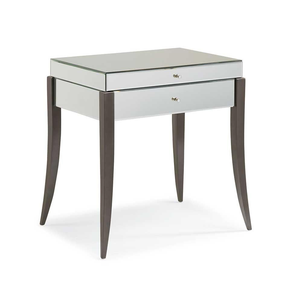 Upon Reflection Komodin-Mirrored Top-Wood Legs in Charcoal finish