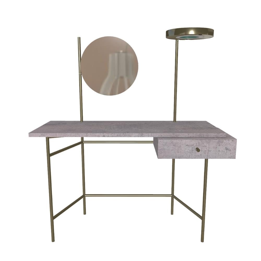 Vanity Çalışma Masası-Frame Aged Brass (M328)-Decorative Details Aged Brass (M328) Top and Drawer Natural Concert (L054)