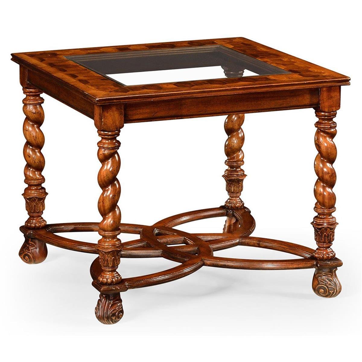 Windsor Kare Yan Sehpa - Desenli Cam Yüzey  - Finish-Wal-02-1 (Medium Walnut)