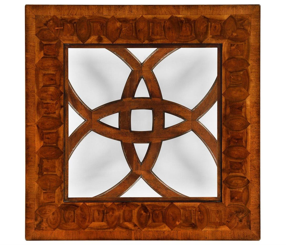 Windsor Kare Yan Sehpa - Desenli Cam Yüzey  - Finish-Wal-02-1 (Medium Walnut)