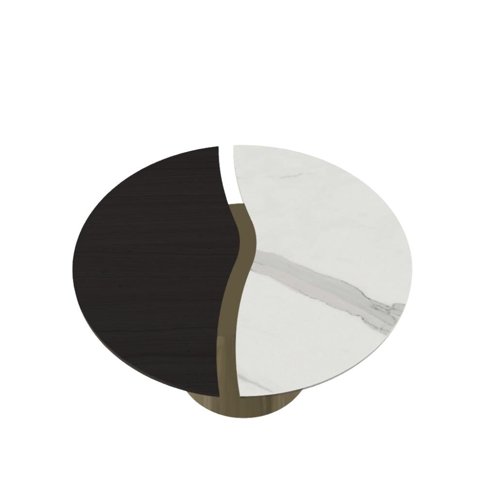 Yang Orta Sehpa (60)-Frame Aged Brass (M328)-Top Calacatta Matt (CM032)-Top Charcoal Oak Veneer (L038)