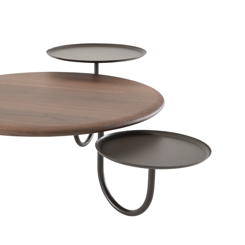 Yogi Orta Sehpa Seti - Base Grey/Brown Lacquered Steel - Top Solid American Walnut