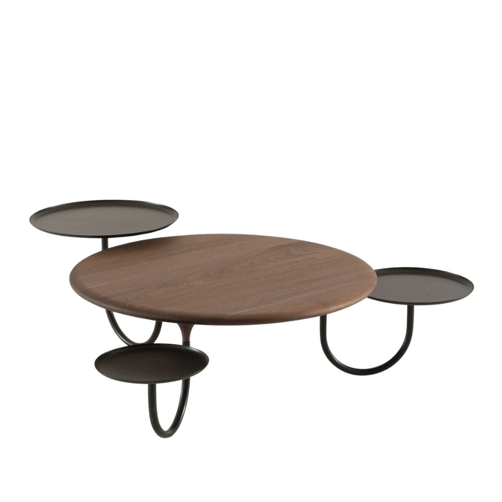 Yogi Orta Sehpa Seti - Base Grey/Brown Lacquered Steel - Top Solid American Walnut