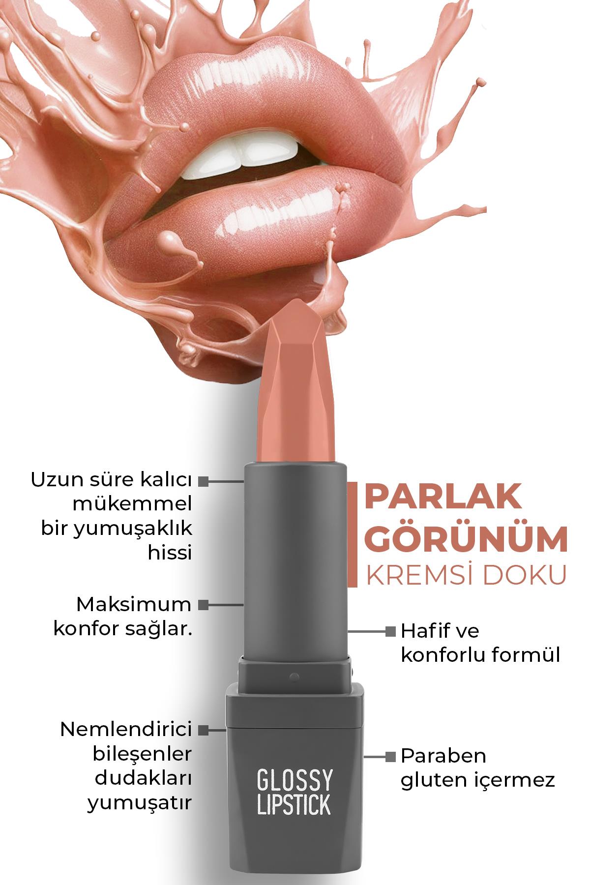 303 Nude Rose Parlak Ruj - Nemlendirici Etkili Pürüzsüz Dudak Görünümü - Glossy Lipstick