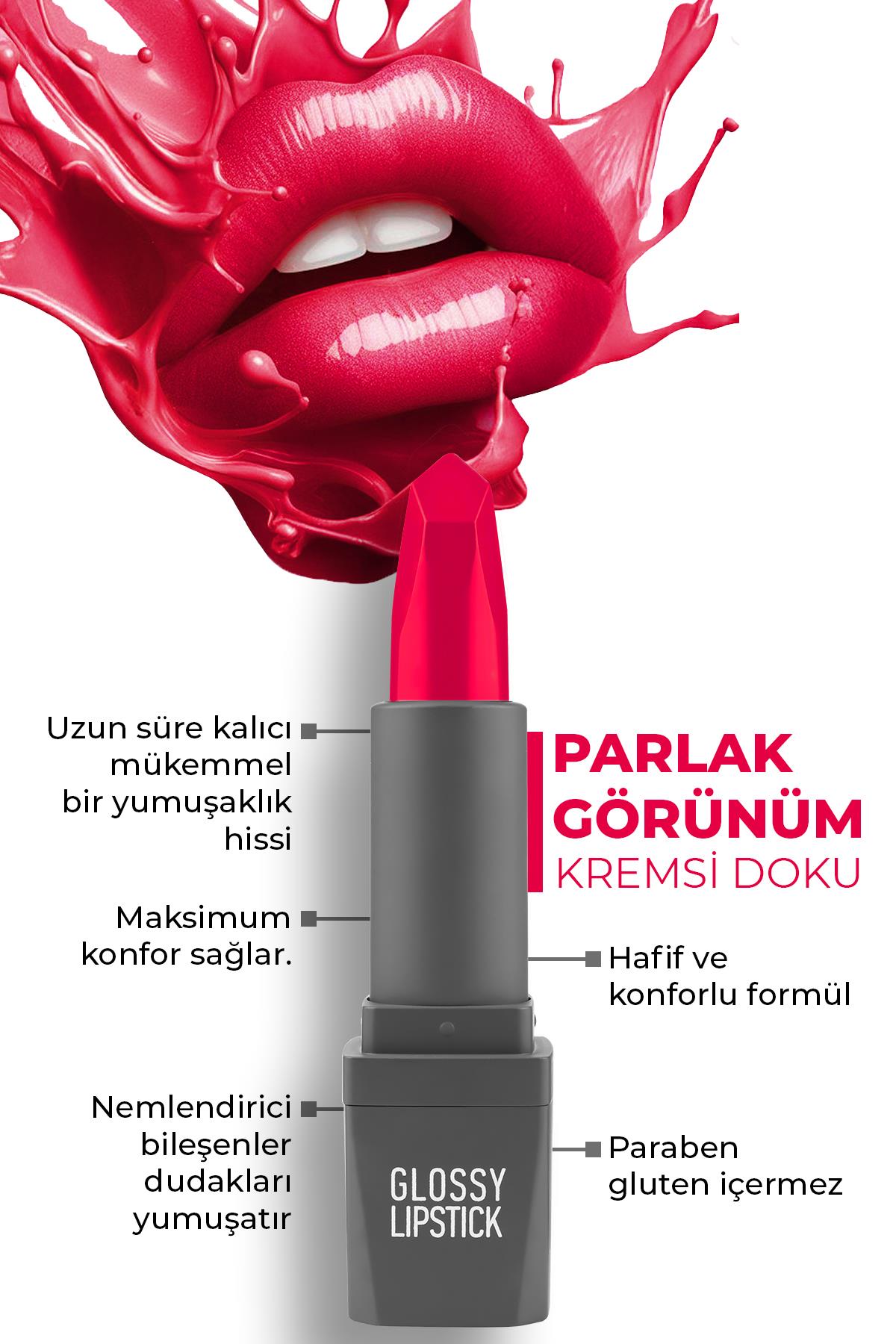 319 Deep Fuchsia Parlak Ruj - Nemlendirici Etkili Pürüzsüz Dudak Görünümü - Glossy Lipstick