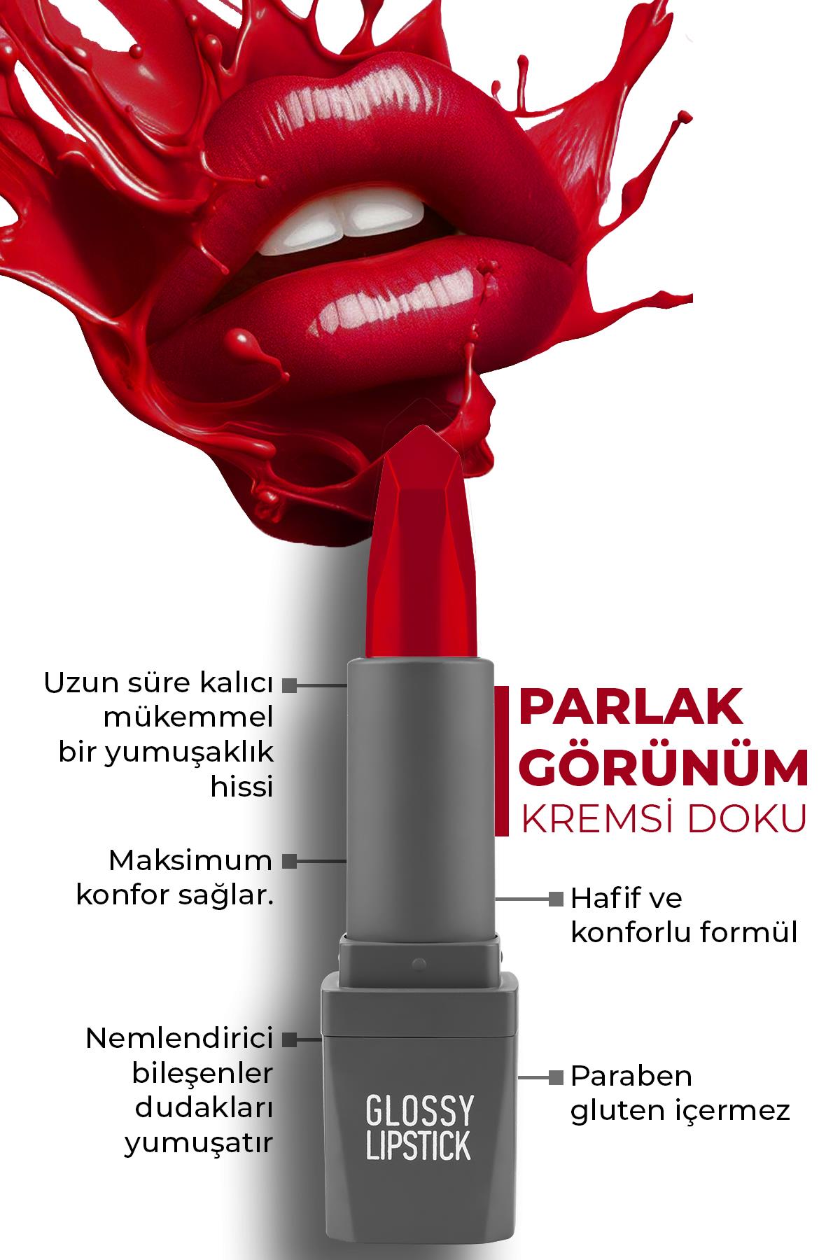 321 Stunning Red Parlak Ruj - Nemlendirici Etkili Pürüzsüz Dudak Görünümü - Glossy Lipstick