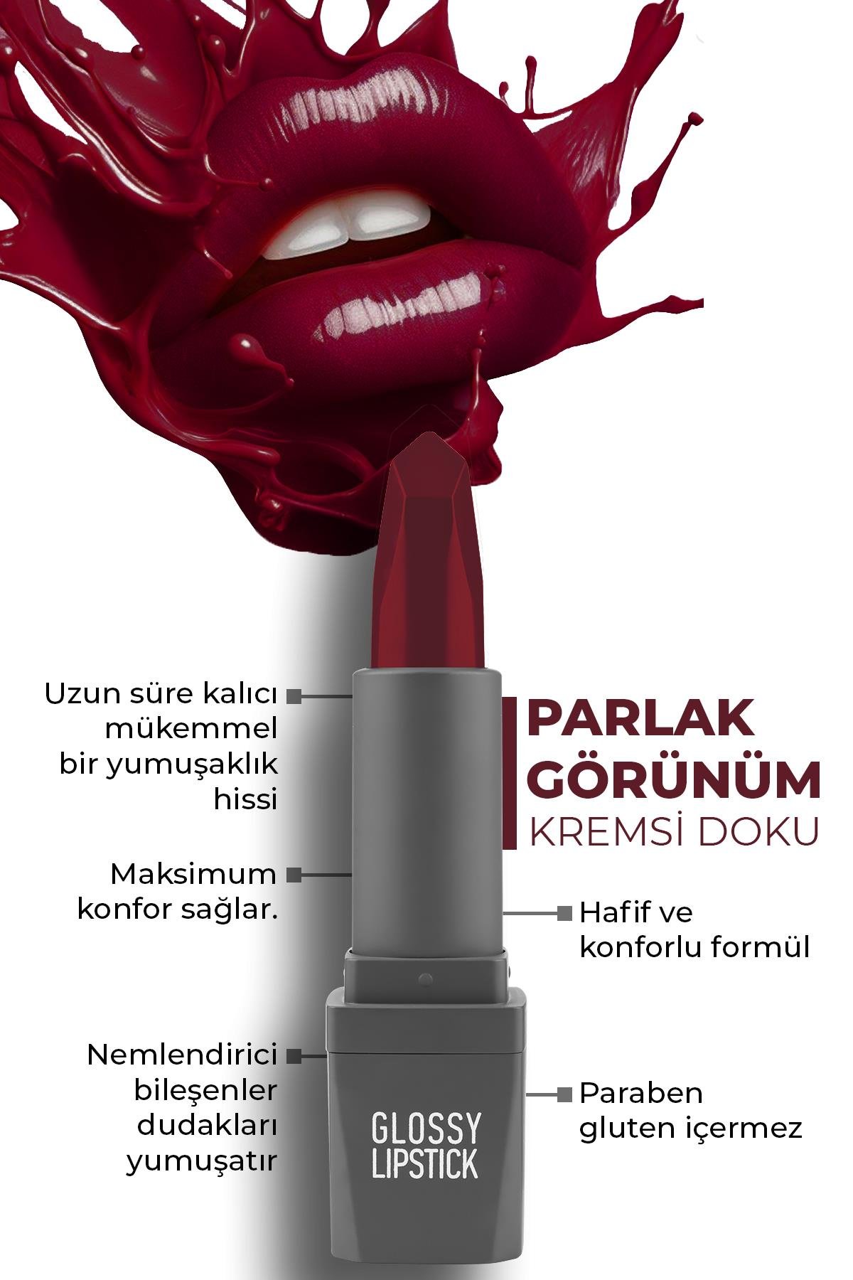 322 Cranberry Parlak Ruj - Nemlendirici Etkili Pürüzsüz Dudak Görünümü - Glossy Lipstick
