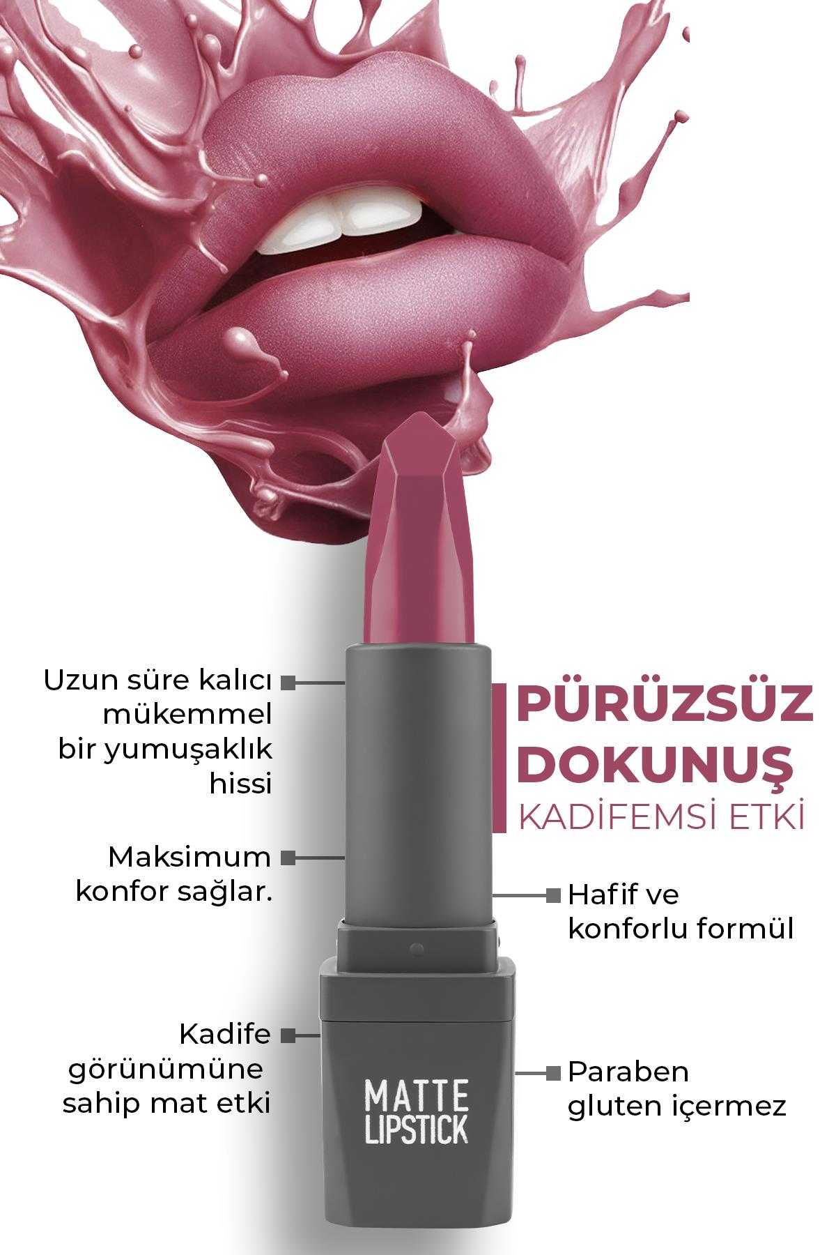 416 Berry Pink Mat Ruj - Kuruma Yapmayan Pürüzsüz Dokunuş ve Kadifemsi Etki - Matte Lipstick