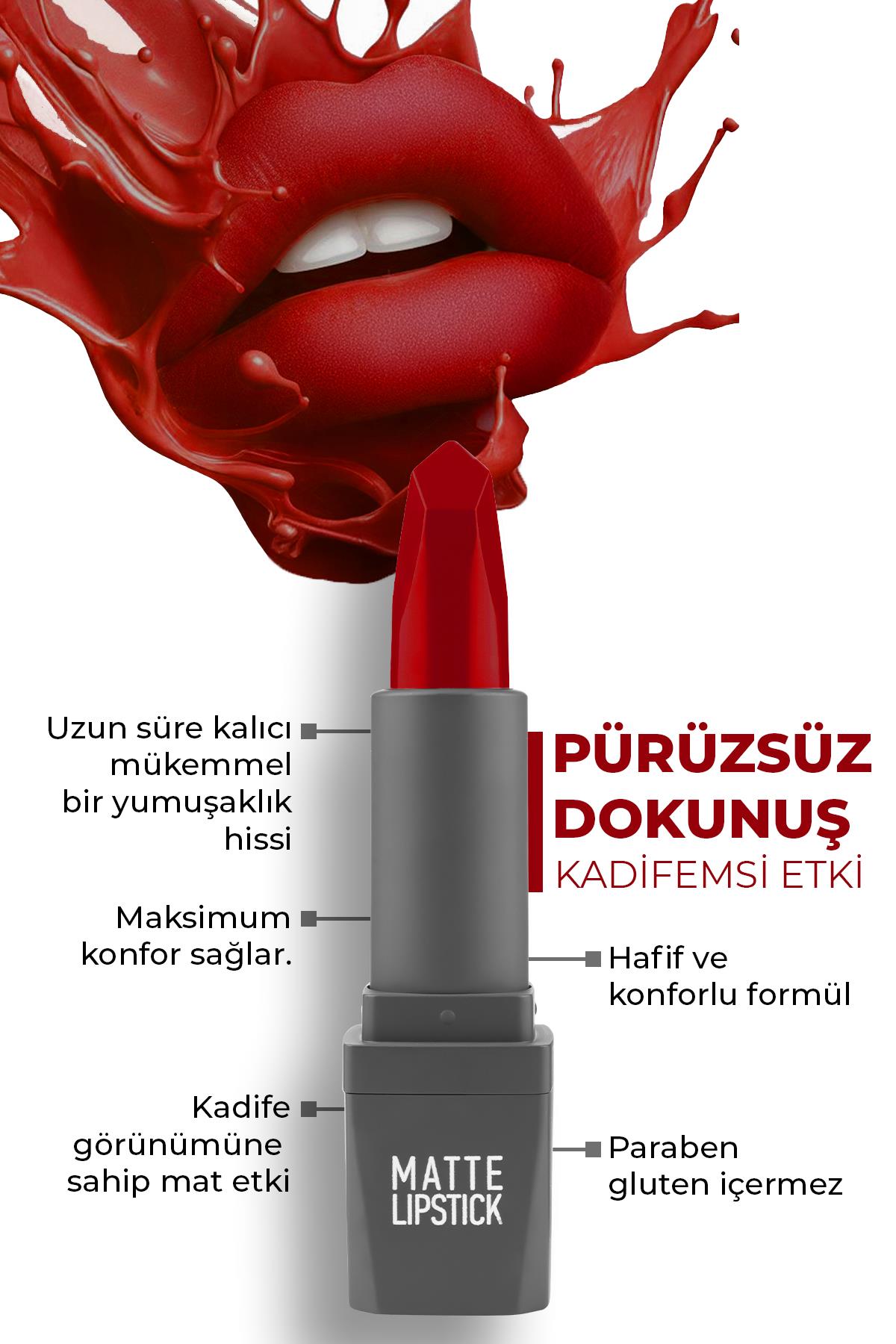 422 Wild Red Mat Ruj - Kuruma Yapmayan Pürüzsüz Dokunuş ve Kadifemsi Etki -  Matte Lipstick