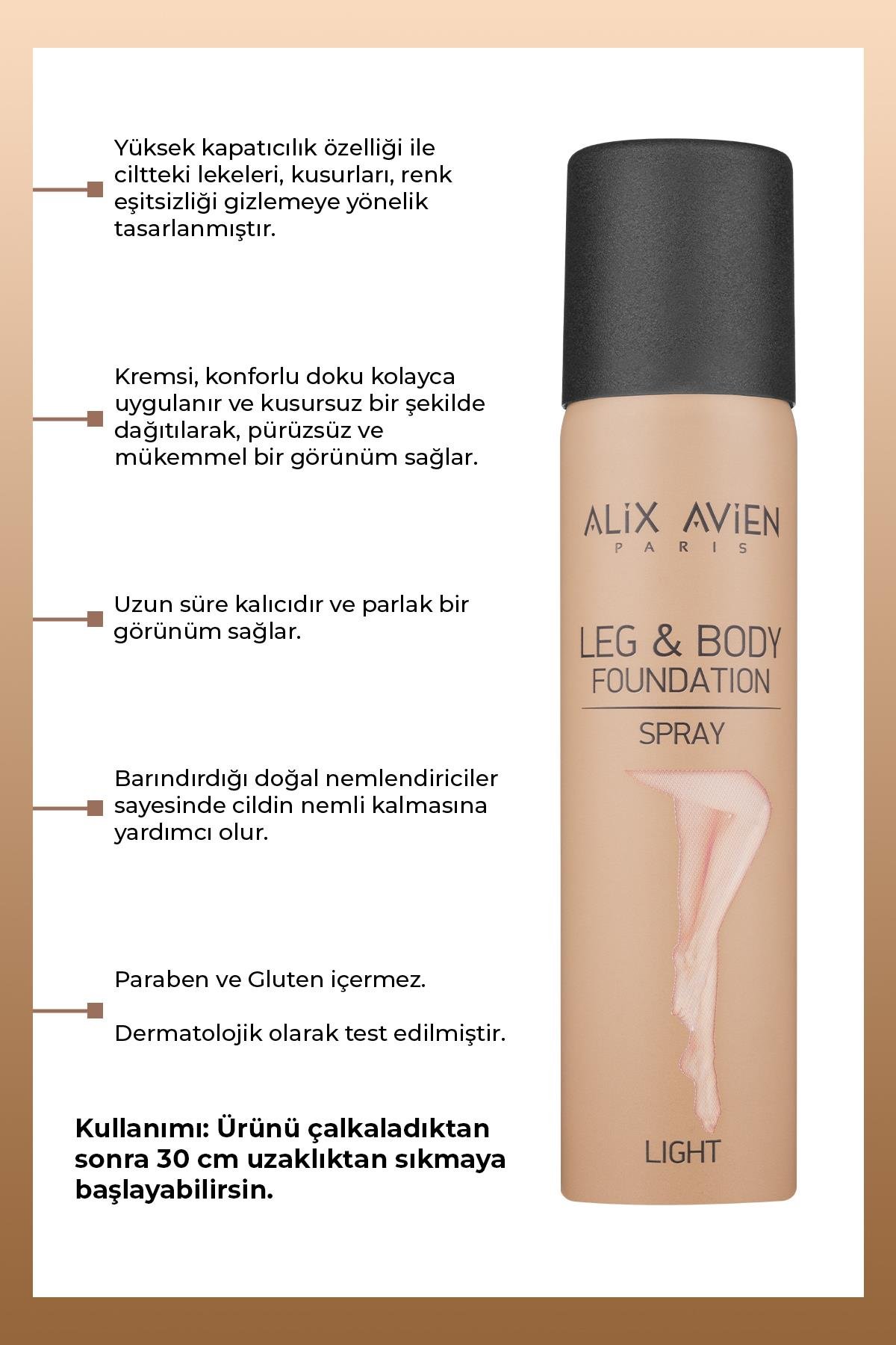 Bacak Fondöteni Light Vücut Makyajı Bronzlaştırıcı Etki Sprey - Leg & Body Foundation Spray 75 ml