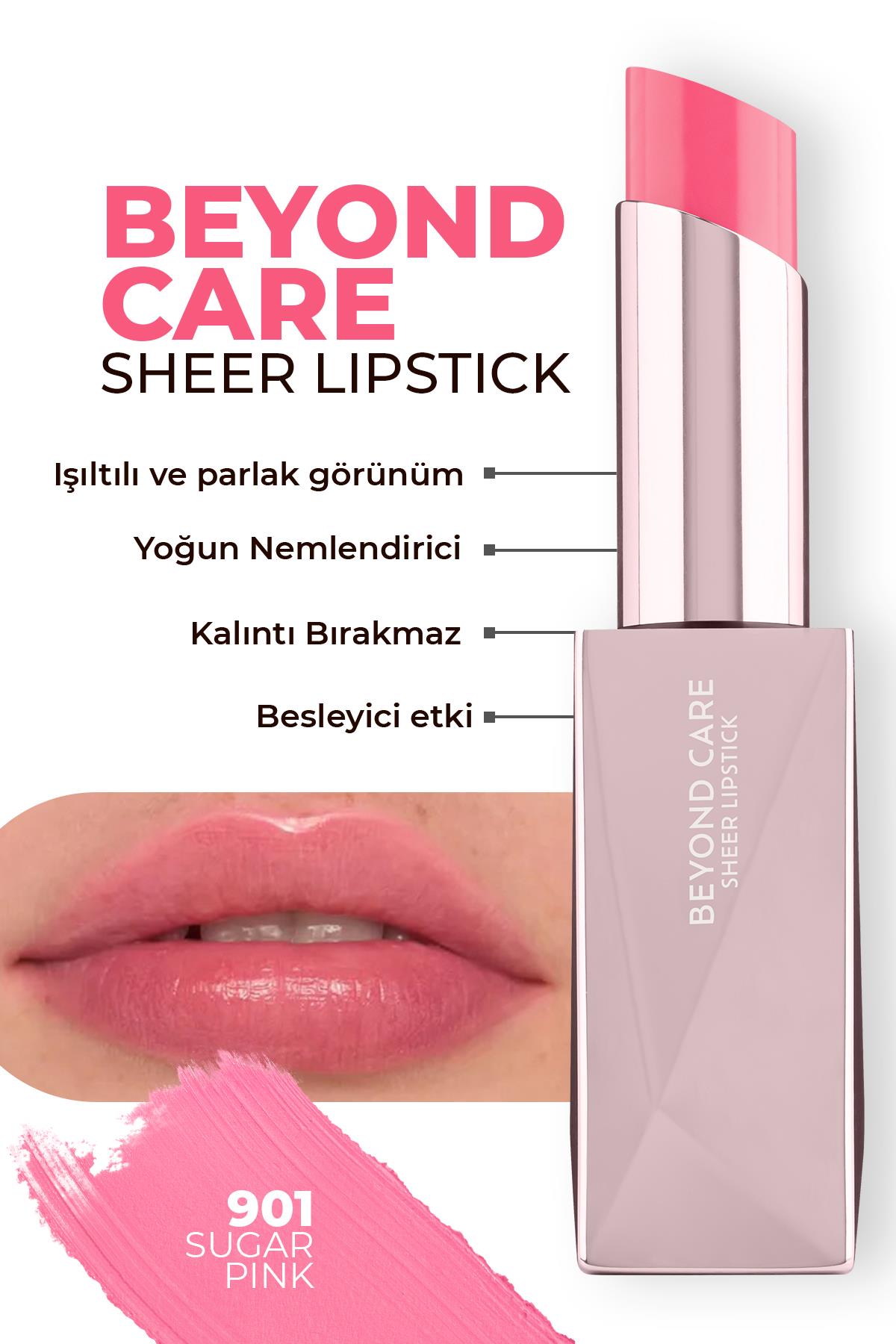 Beyond Care Sheer Lipstick 901 - Sugar Pink - Yoğun Nemlendirici Besleyici Etki - Parlak Ruj
