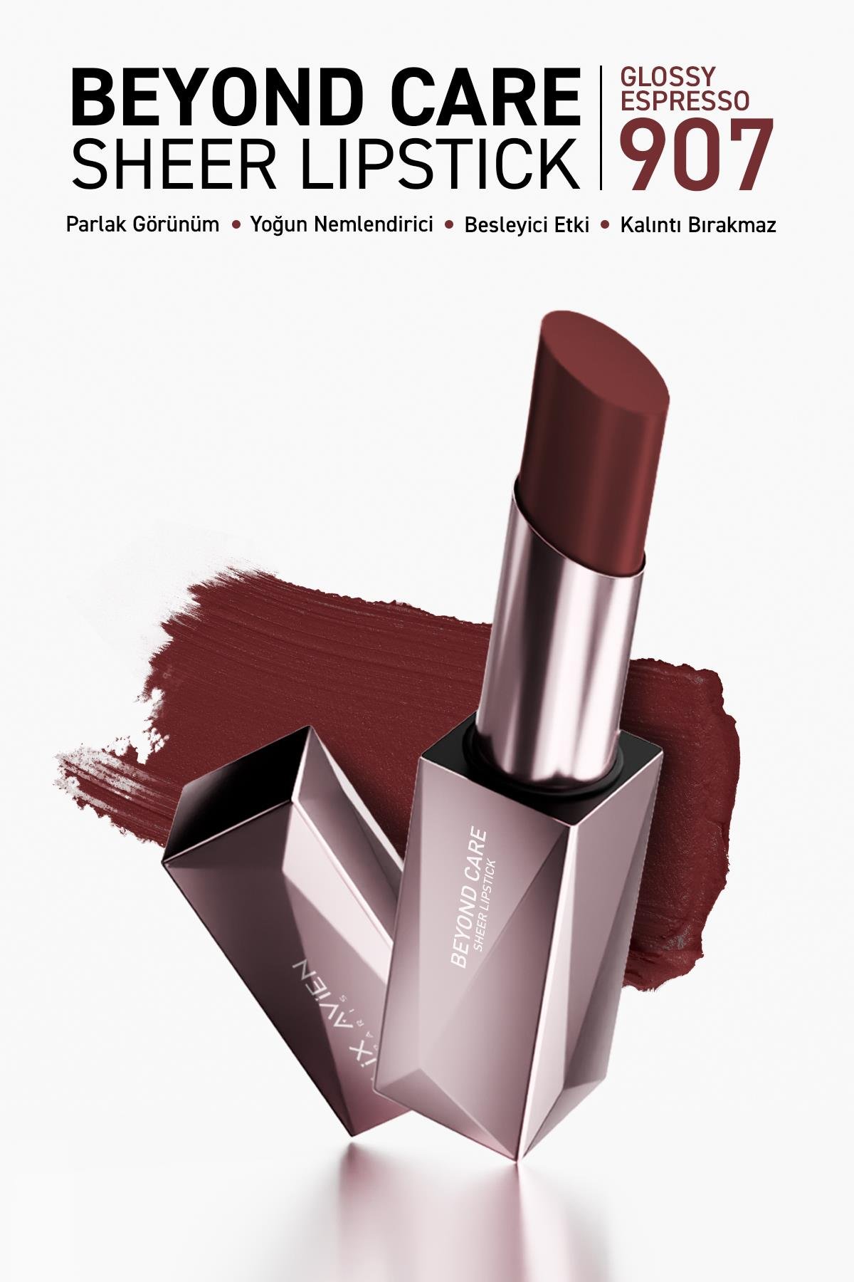 Beyond Care Sheer Lipstick 907 - Glossy Espresso - Yoğun Nemlendirici Besleyici Etki - Parlak Ruj