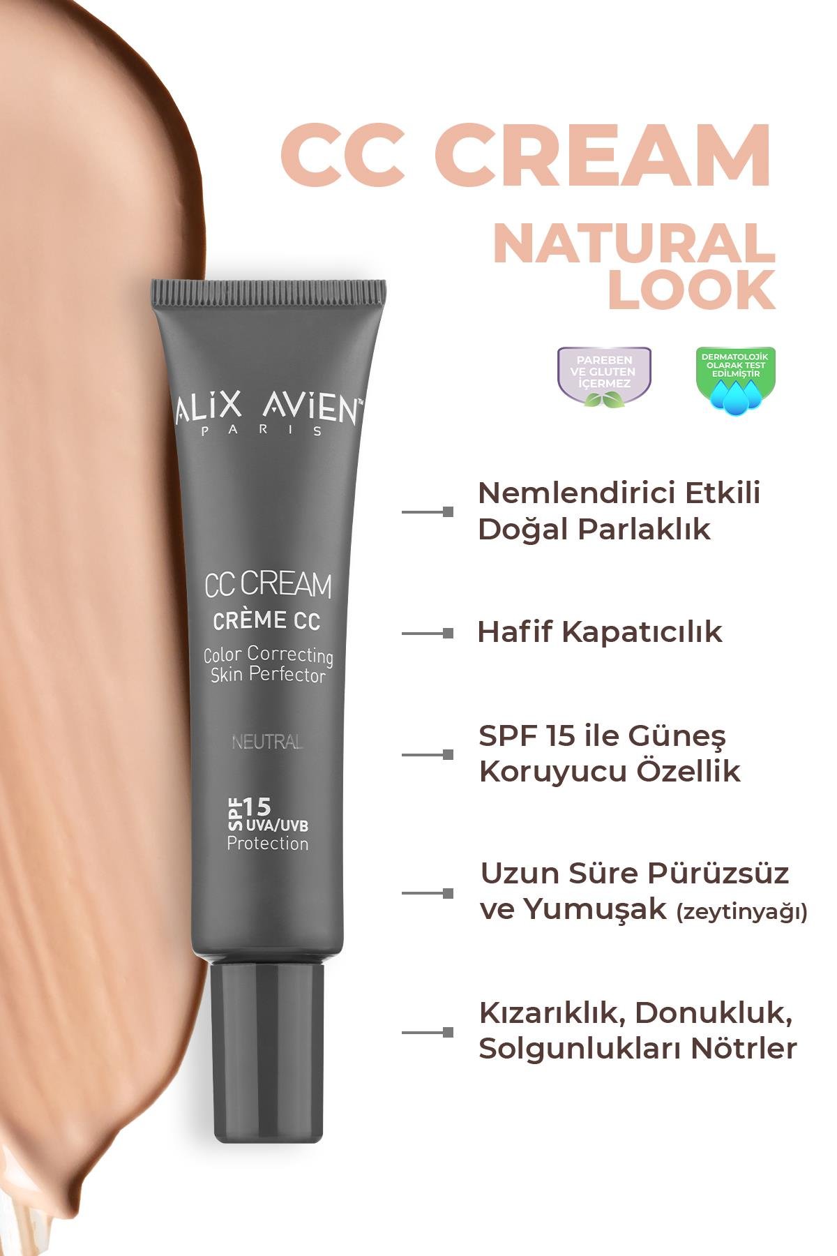CC Krem Renk Düzenleyici Nötr - CC Cream Neutral SPF 15 UVB/UVA - 40 ml