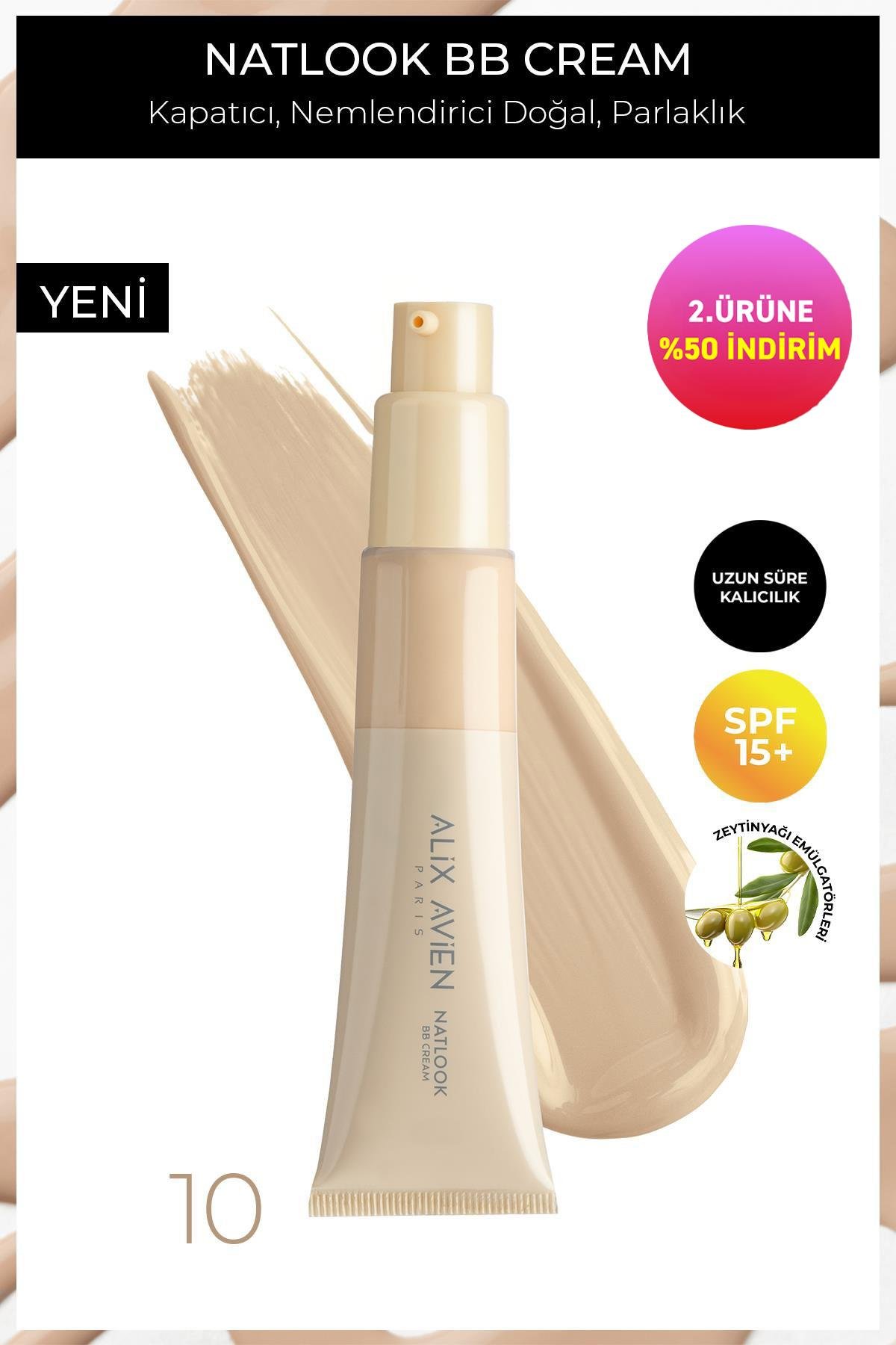 Doğal Parlaklık Sağlayan SPF15 Faktör Nemlendiren BB Krem - Natlook BB Cream 10 Fair to Light