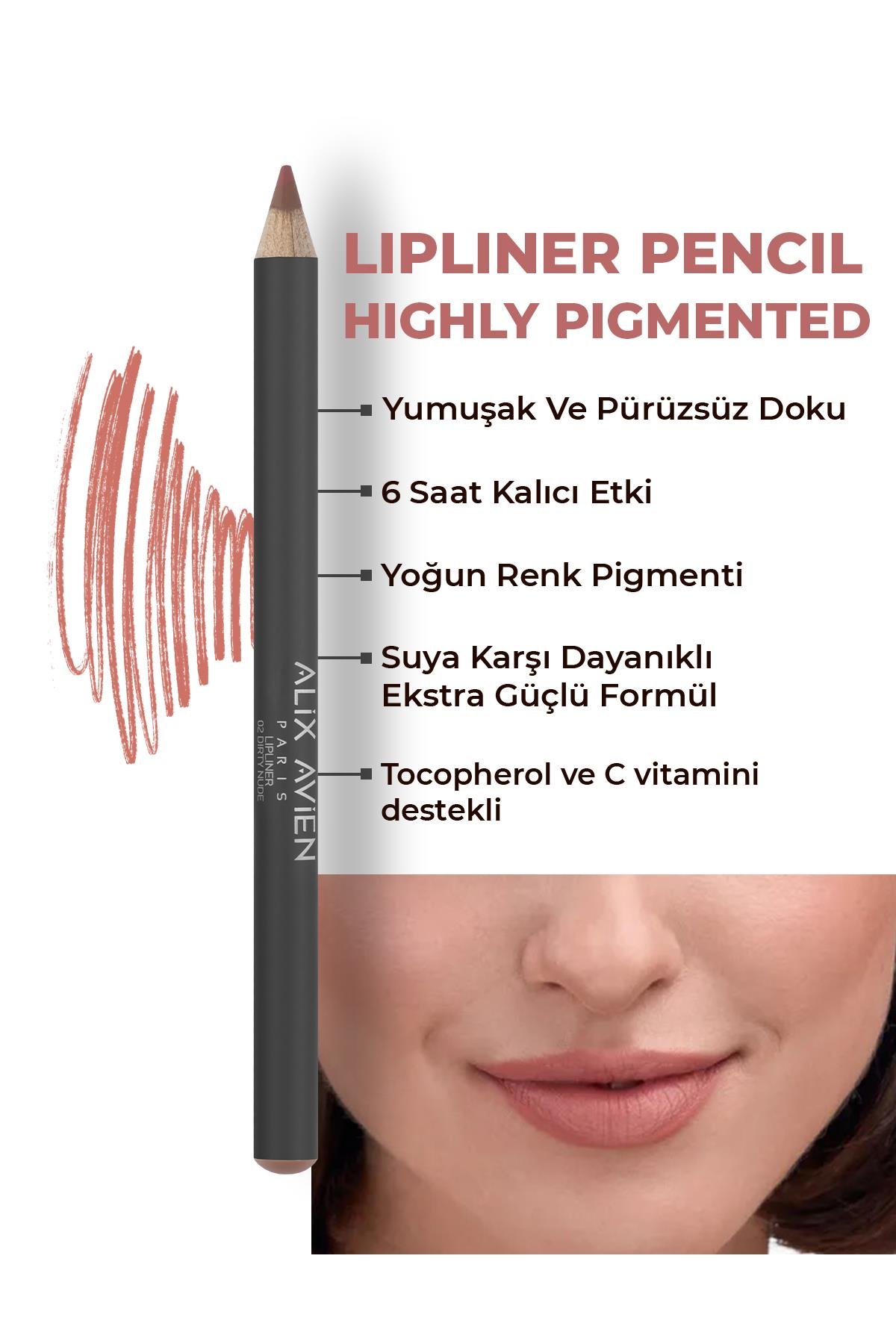 Dudak Kalemi Lipliner Pencil 02 Dirty Nude - Dağılma Yapmayan 6 Saate Kadar Kalıcı Etki