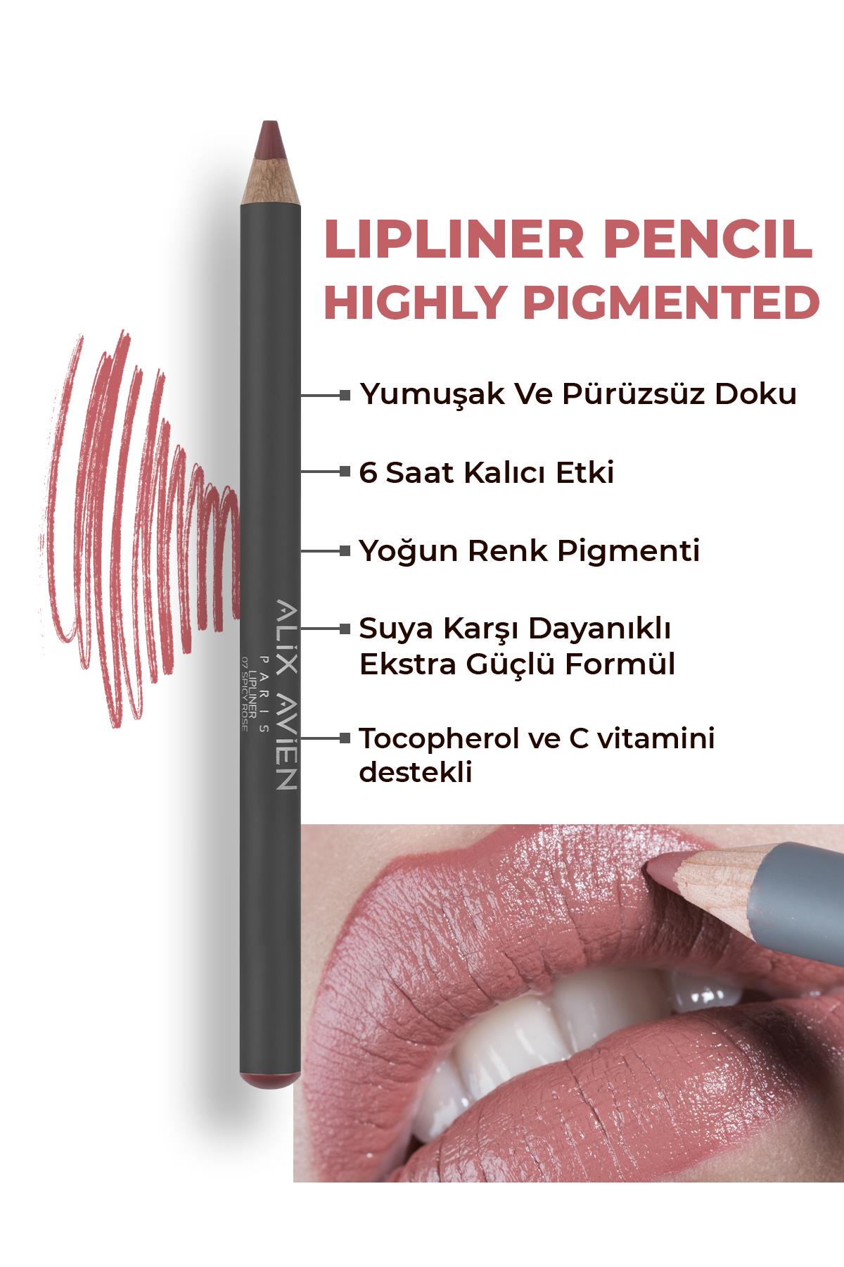 Dudak Kalemi Lipliner Pencil 07 Spicy Rose - Dağılma Yapmayan 6 Saate Kadar Kalıcı Etki