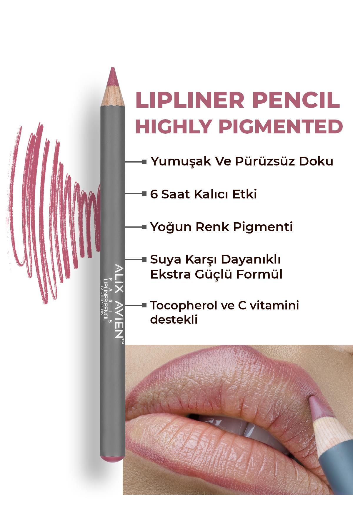 Dudak Kalemi Lipliner Pencil 12 Deep Pink - Dağılma Yapmayan 6 Saate Kadar Kalıcı Etki