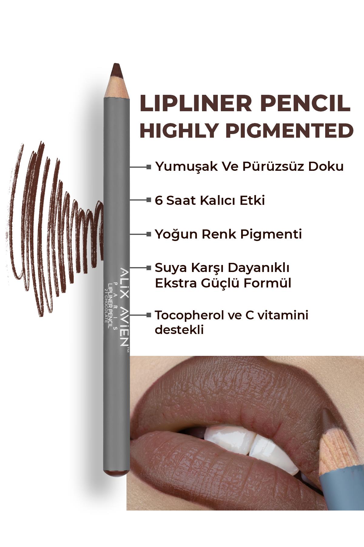 Dudak Kalemi Lipliner Pencil 21 Chocolate - Dağılma Yapmayan 6 Saate Kadar Kalıcı Etki