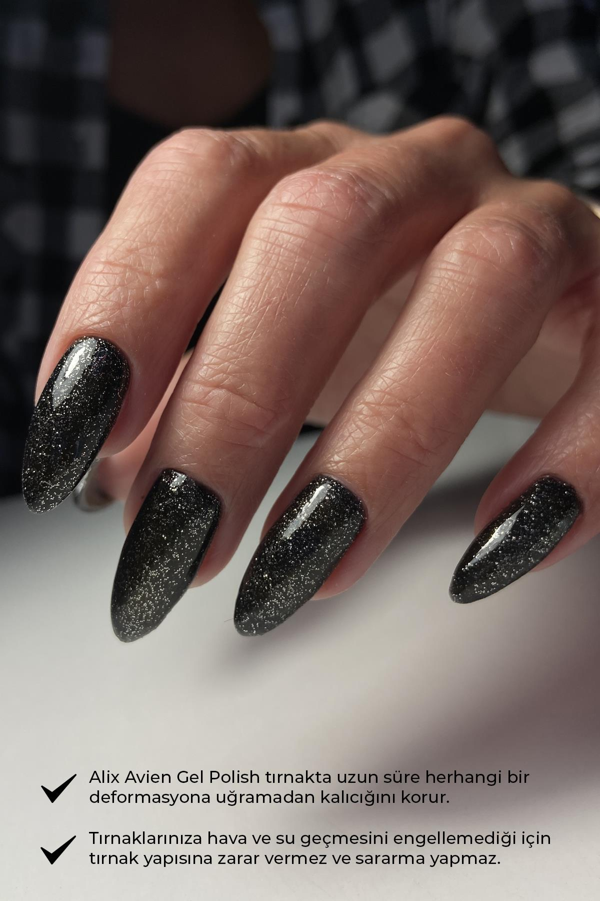 Gold Işıltılı Siyah Kalıcı Oje 108-Yoğun Renk Veren Jel Oje 12 ml-Nail UV Gel Polish 108
