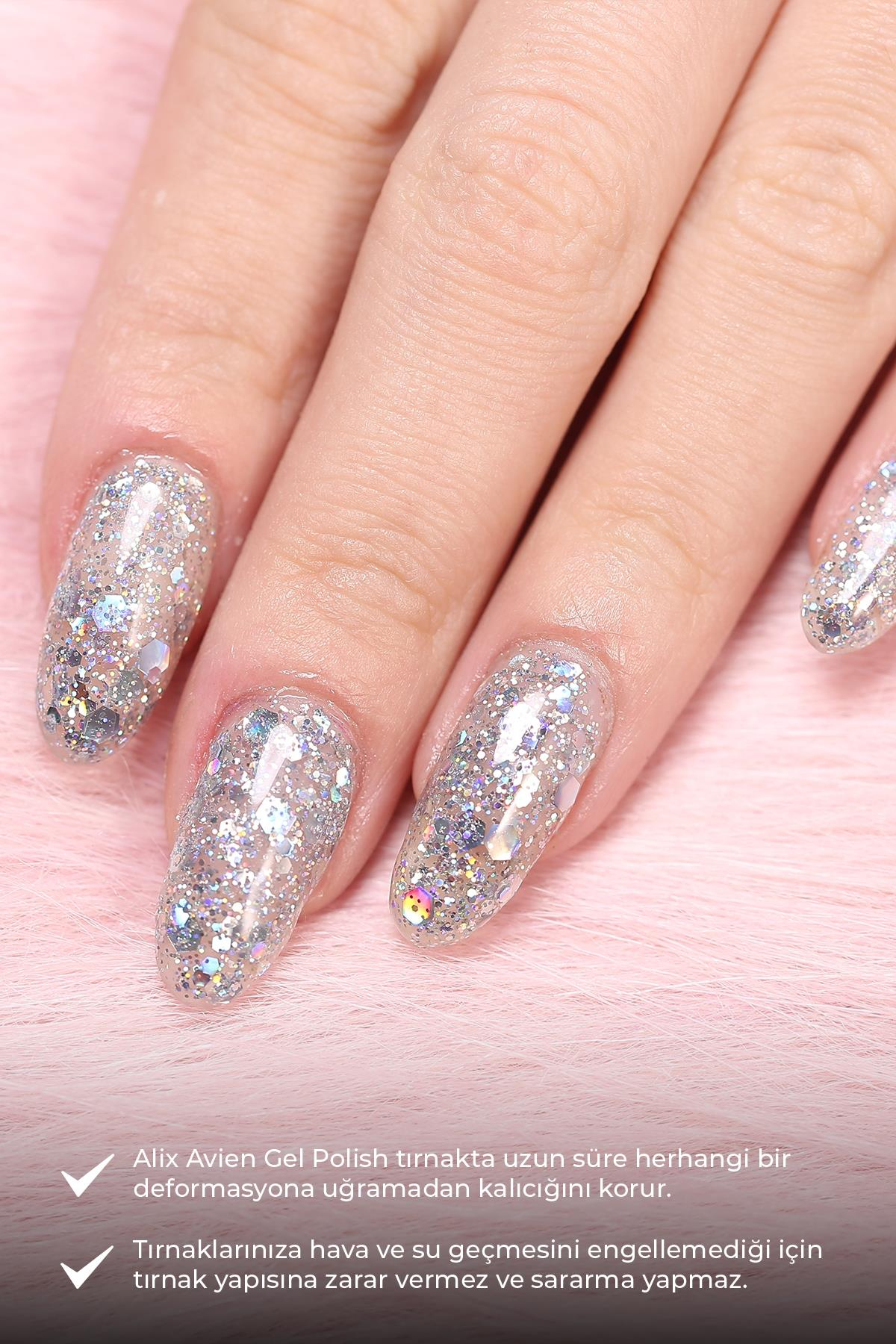 Gümüş Işıltılı Şeffaf Kalıcı Oje 110-Yoğun Renk Veren Jel Oje 12 ml-Nail UV Gel Polish 110