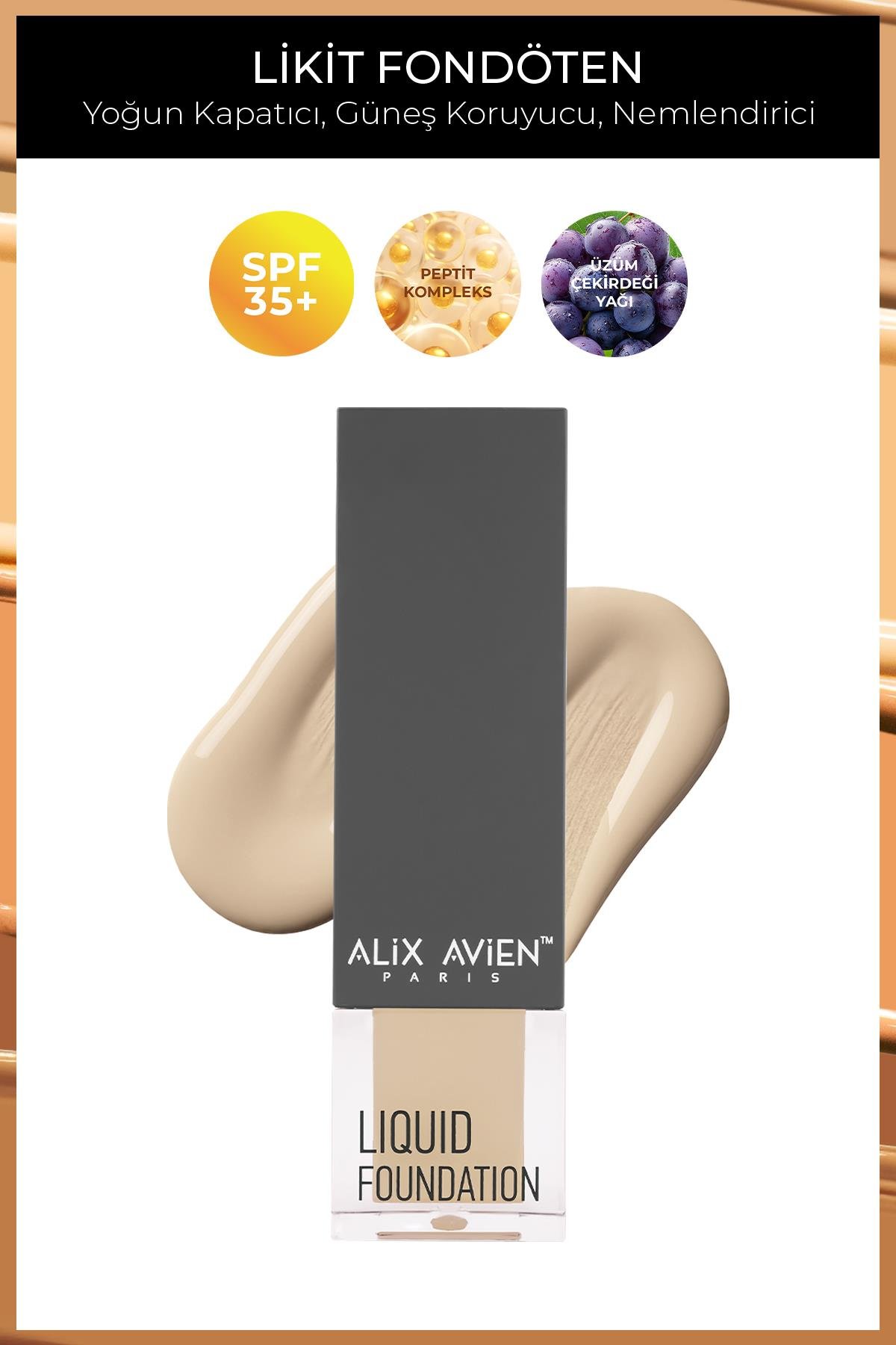 Güneş Koruyucu SPF35+ Nemlendirici Etkili Kremsi Likit Fondöten - Liquid Foundation 302 Ochre Beige