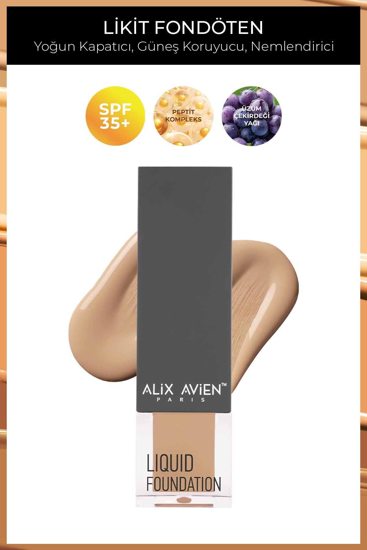 Güneş Koruyucu SPF35+ Nemlendirici Etkili Kremsi Likit Fondöten - Liquid Foundation 306 Light Peach