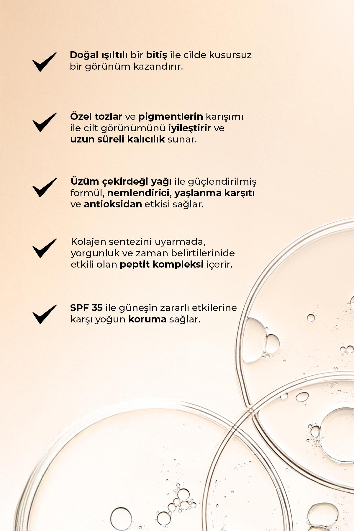 Güneş Koruyucu SPF35+ Nemlendirici Etkili Kremsi Likit Fondöten - Liquid Foundation 302 Ochre Beige