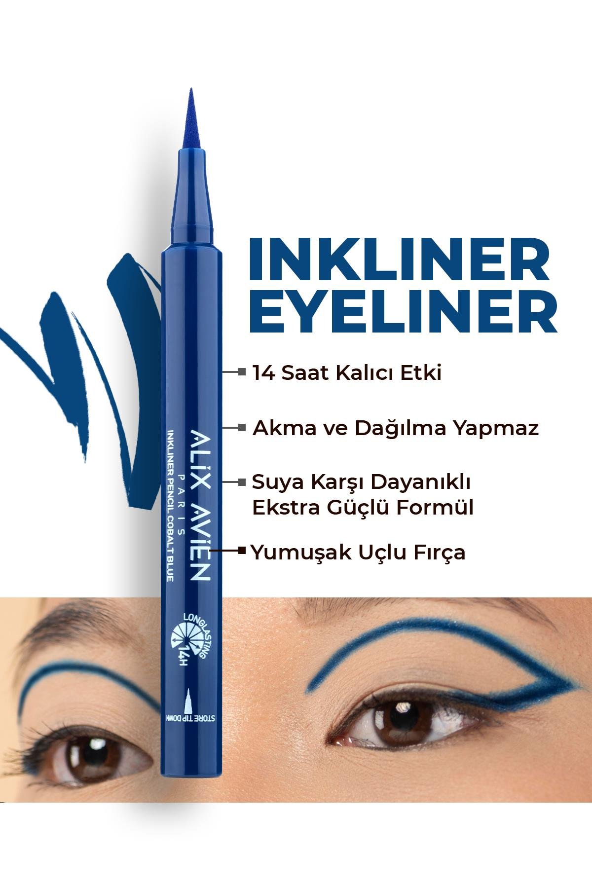 Inkliner Eyeliner Pencil Cobalt Blue - Ekstra Kobalt Mavi - 14 Saat Kalıcı Etkili Göz Kalemii