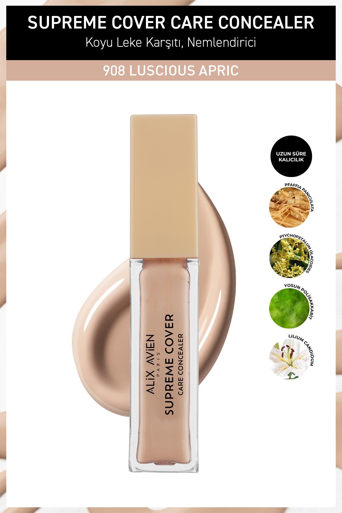 Kalıcı,Nemlendirici,Hücre Onarıcı Leke Karşıtı Kapatıcı - Supreme Cover Concealer 908 Luscious Apric