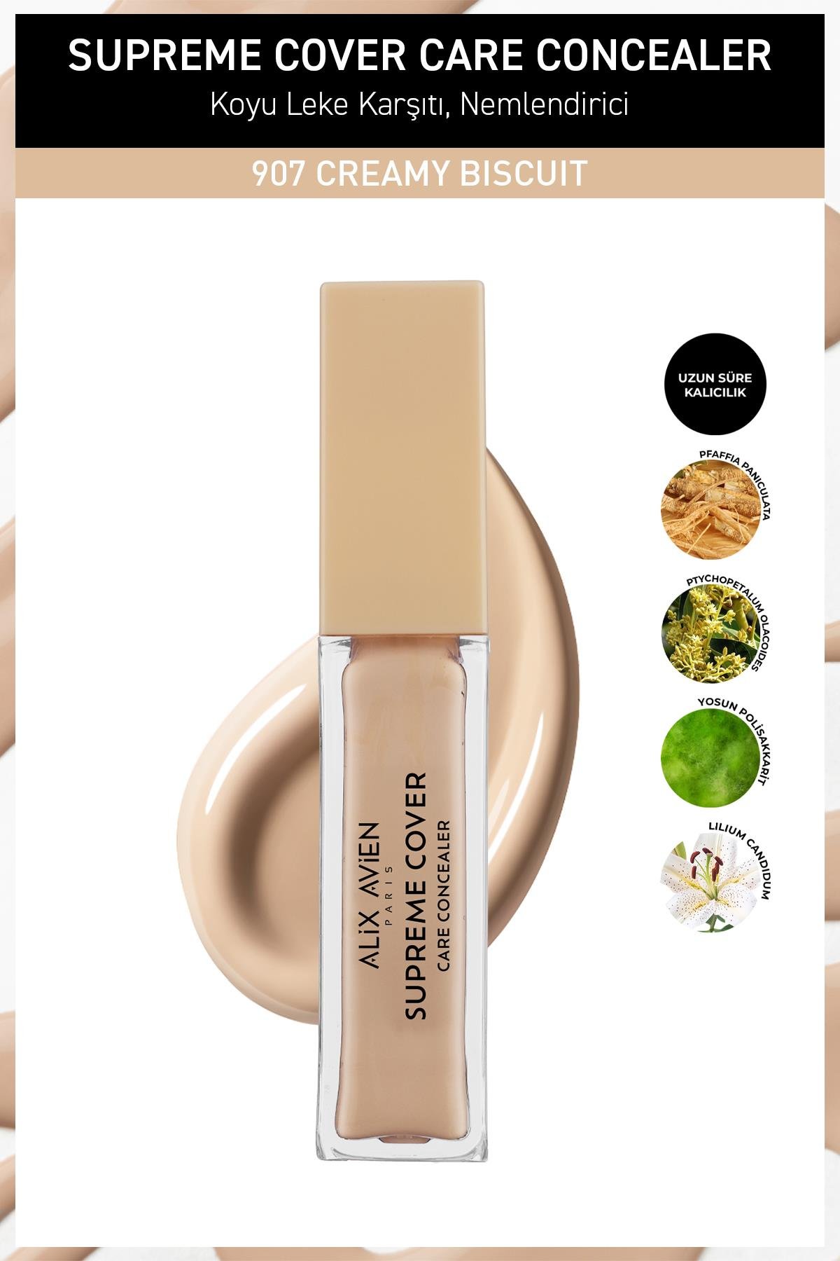 Kalıcı,Nemlendirici,Hücre Onarıcı Leke Karşıtı Kapatıcı - Supreme Cover Concealer 907 Creamy Biscuit