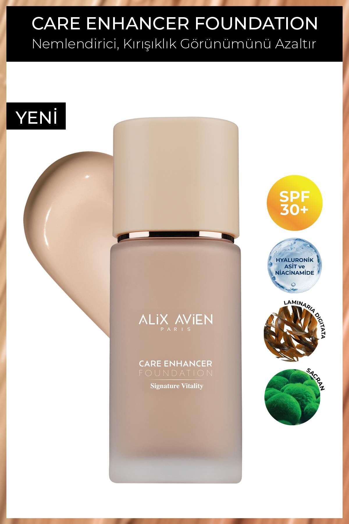 Kırışıklık Karşıtı Nemlendirici SPF30 Parlak Bitişli Fondöten - Care Enhancer 802 Sandy Rose