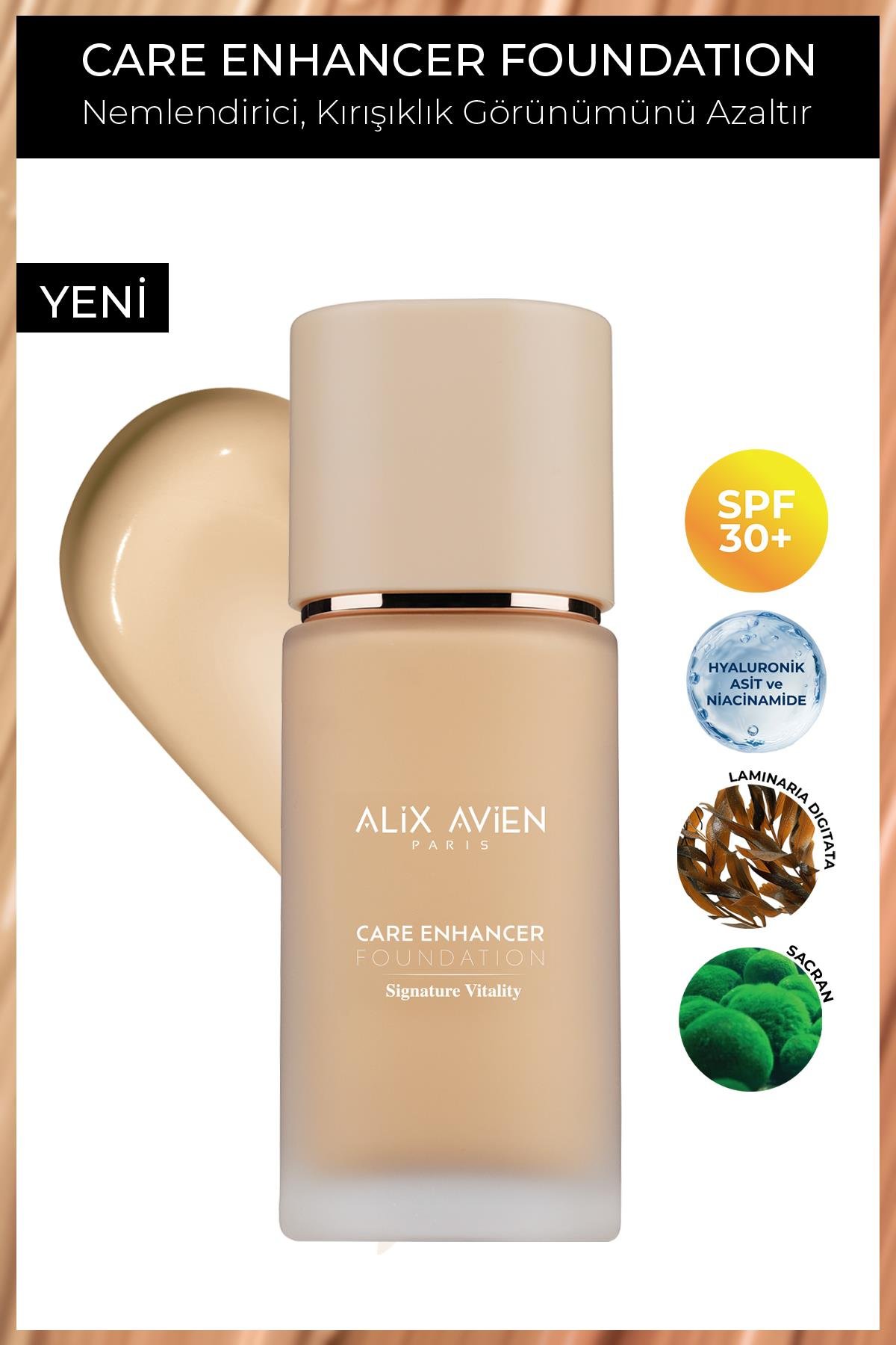 Kırışıklık Karşıtı Nemlendirici SPF30 Parlak Bitişli Fondöten - Care Enhancer 806 Pale Apricot