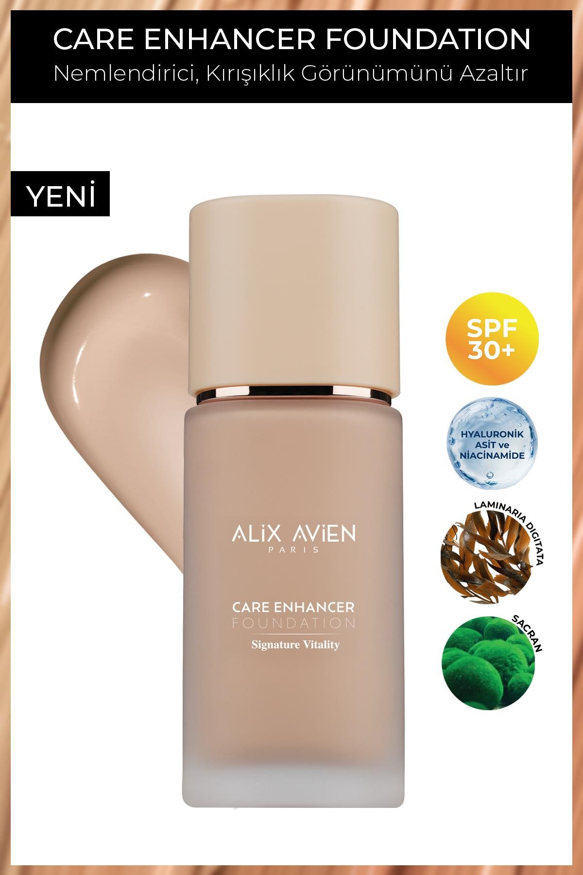 Kırışıklık Karşıtı Nemlendirici SPF30 Parlak Bitişli Fondöten - Care Enhancer 808 Warm Amber