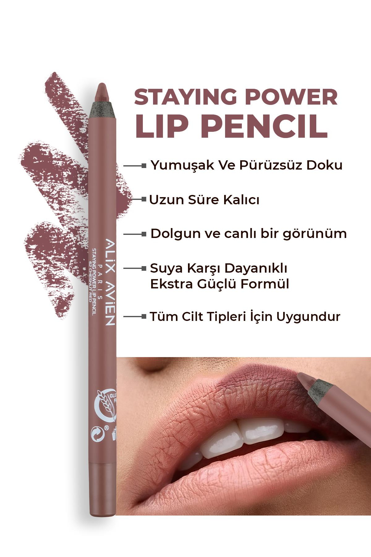 Suya Dayanıklı Uzun Süre Kalıcı Yumuşak Dudak Kalemi - Staying Power Lip Pencil 62 Chesnut Red
