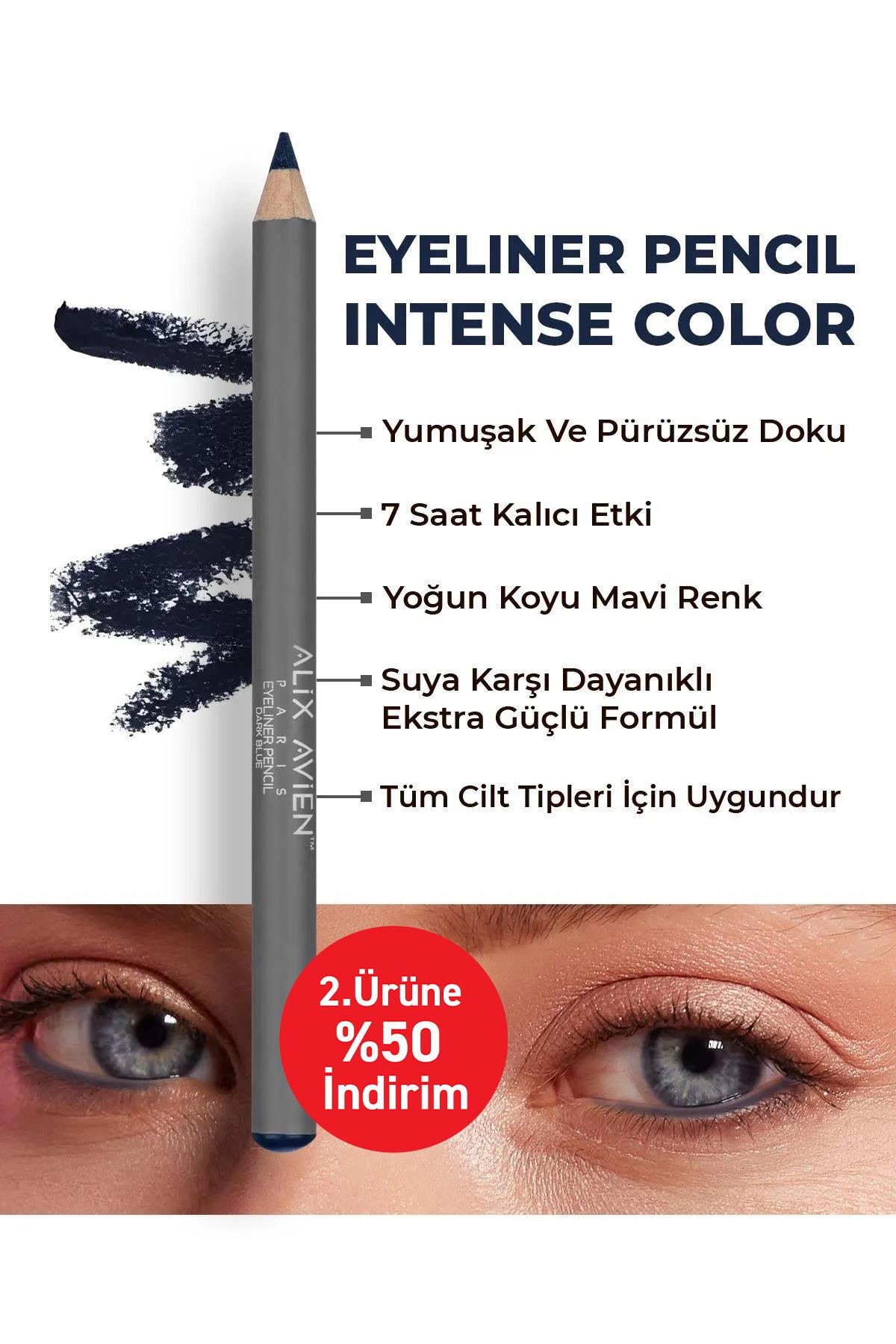 Suya Dayanıklı Yoğun Pigmentli Kremsi Kolay Sürüm Lacivert Göz Kalemi - Eyeliner Pencil Dark Blue