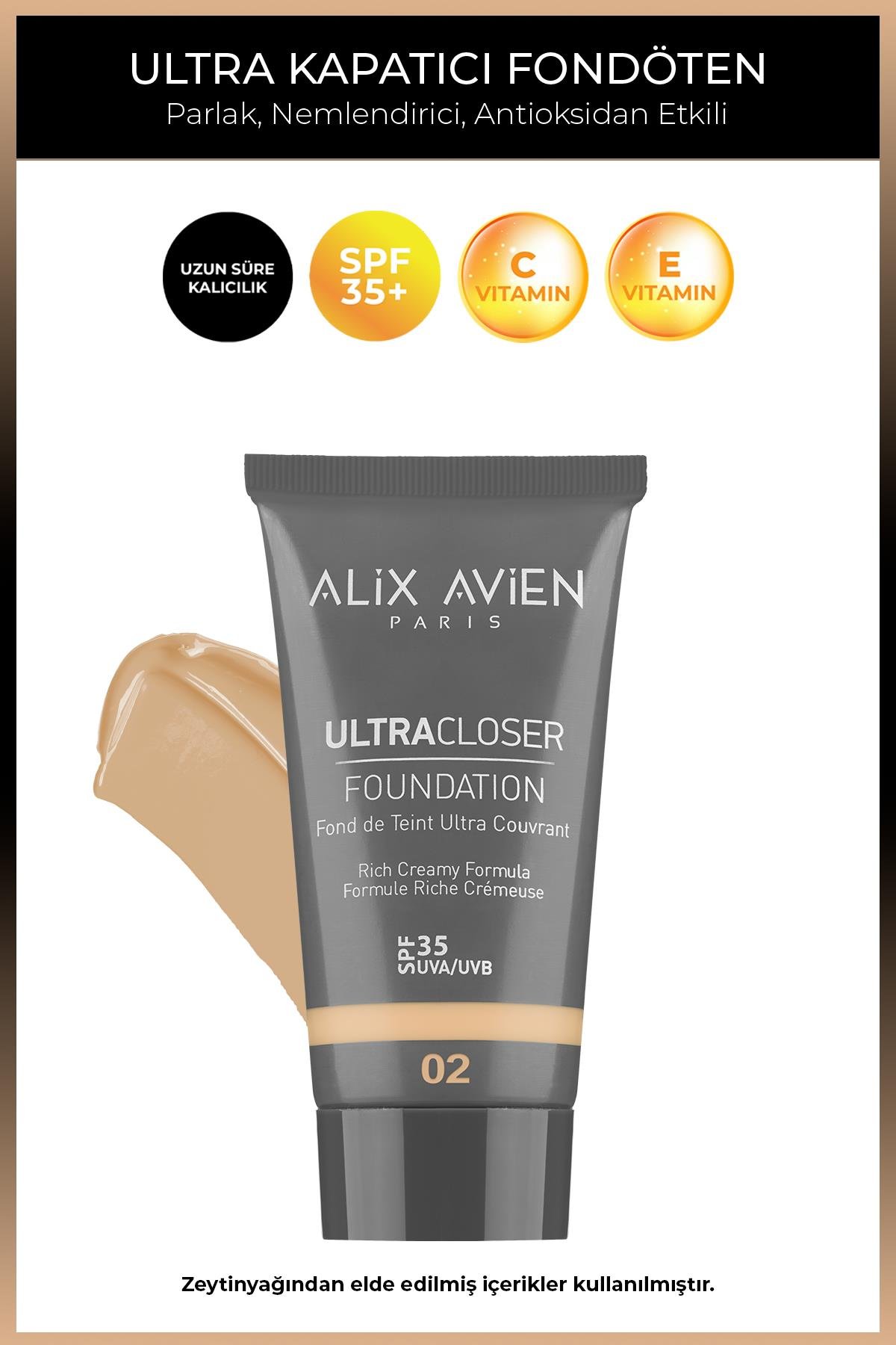 Ultra Kapatıcı Nemlendirici SPF35+ Faktör ve E & C Vitaminli Fondöten - Ultracloser Foundation 02