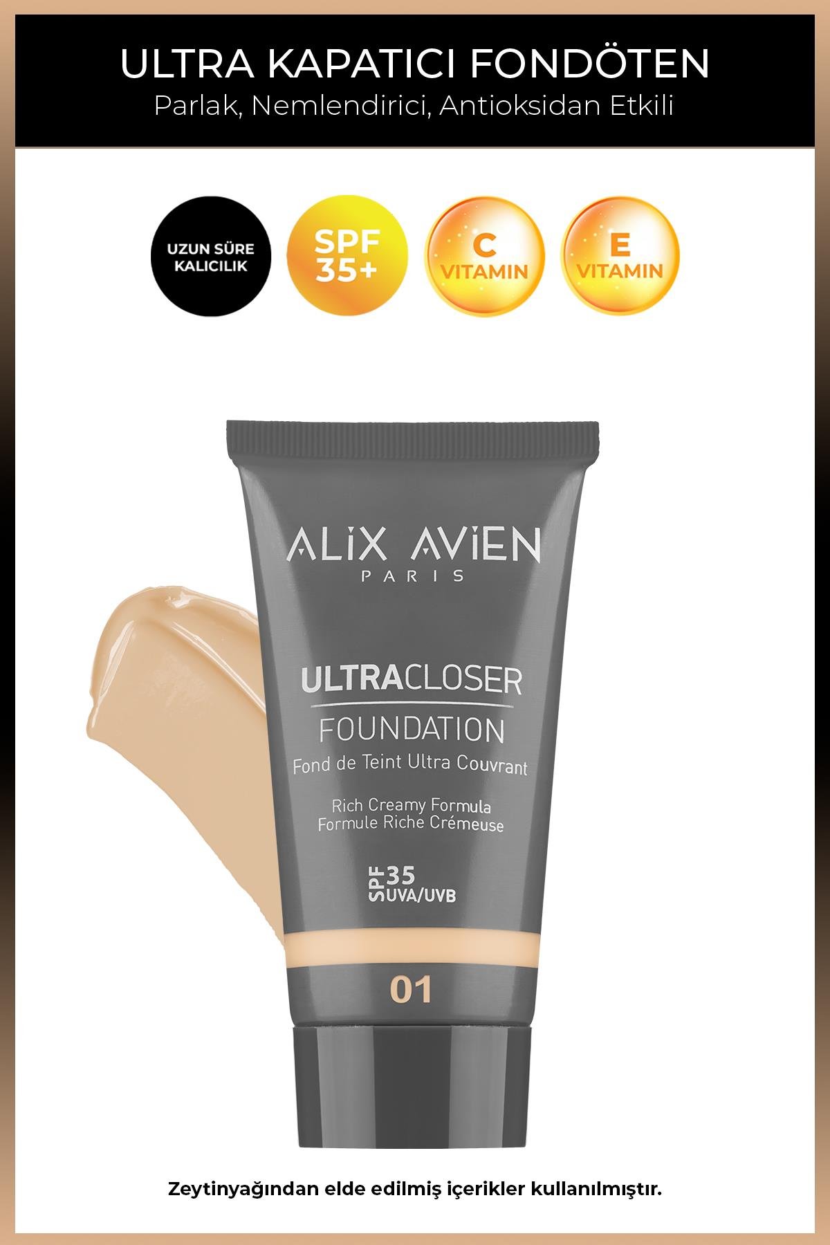 Ultra Kapatıcı Nemlendirici SPF35+ Faktör ve E & C Vitaminli Fondöten - Ultracloser Foundation 01