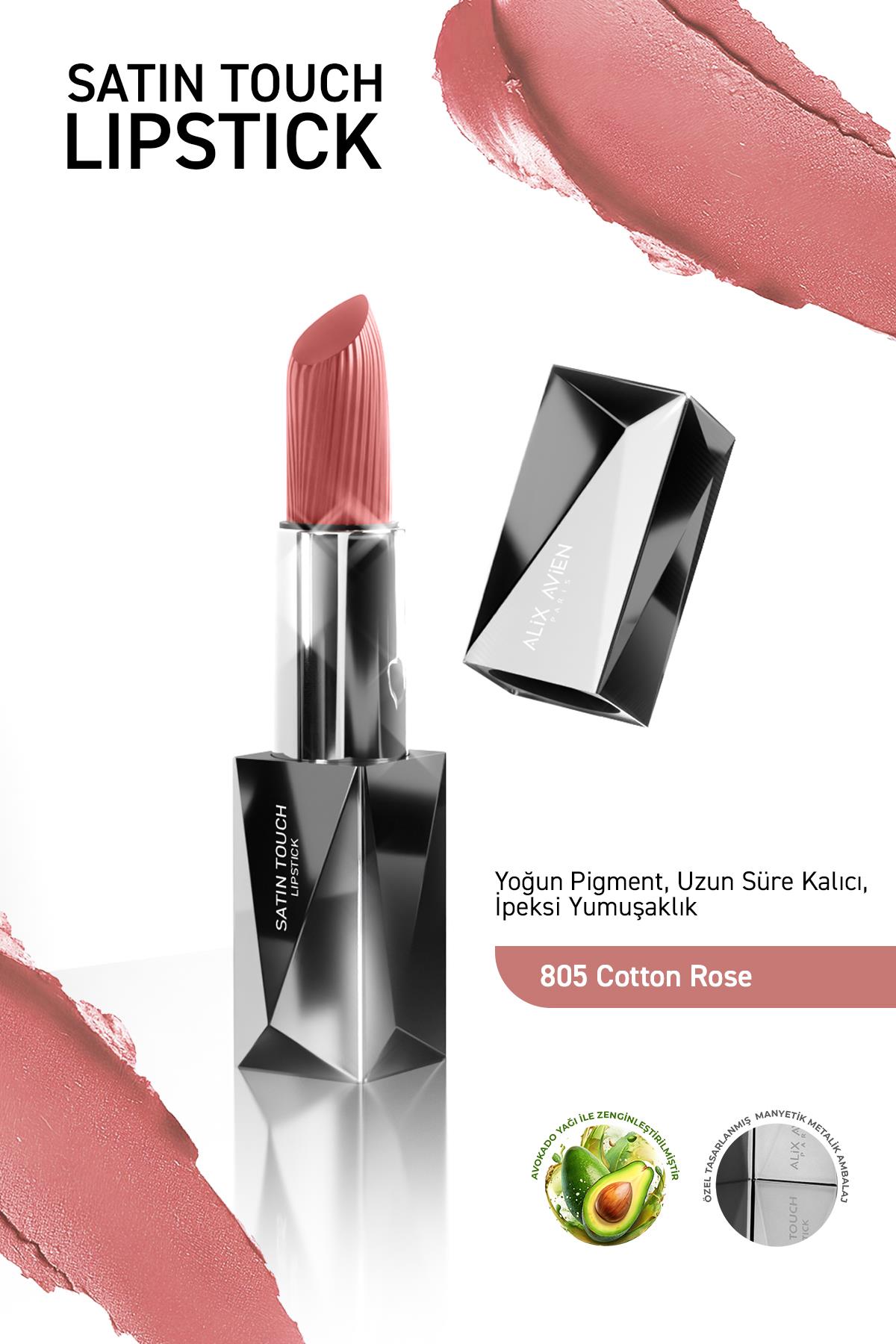 Uzun Süre Kalıcı Nemlendirici Pürüzsüz Etkili Yarı Mat Ruj - Satin Touch Lipstick 805 Cotton Rose